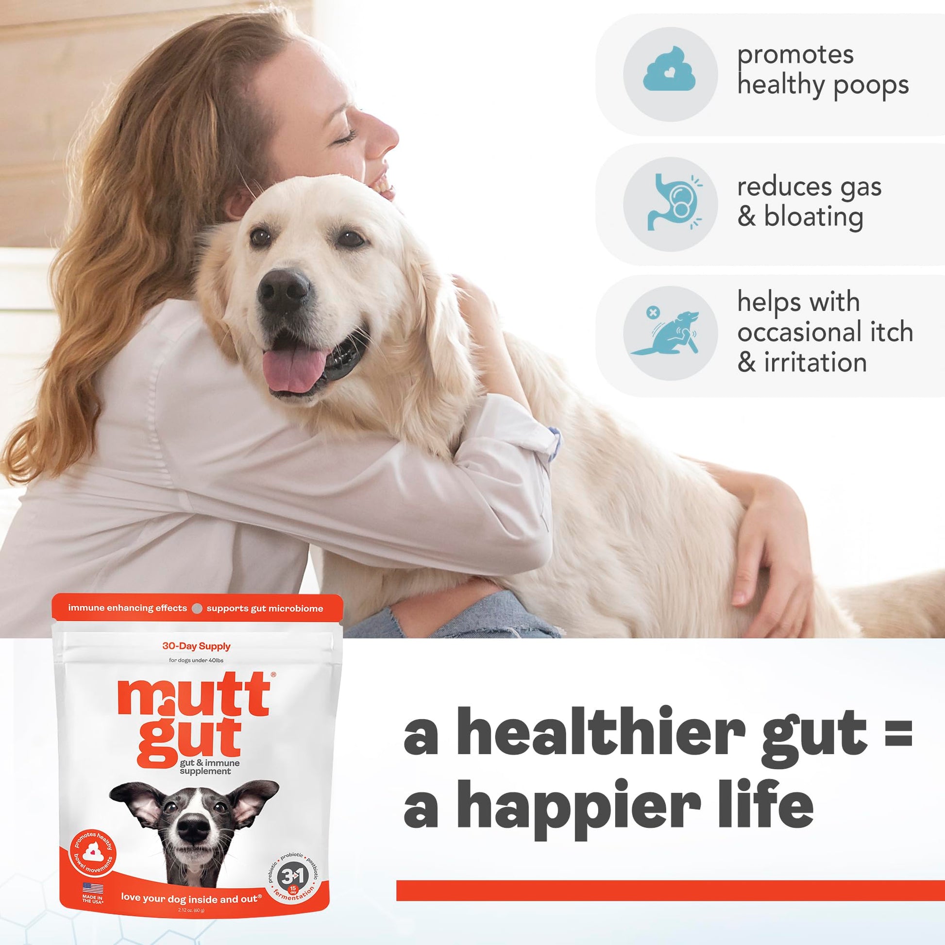 All-Natural 3-in-1 Dog Probiotic, Prebiotic, and Postbiotic Supplement Powder - Probiotics for Dogs with 135 Billion CFUs, Anti Diarrhea, Digestive Enzymes & Antioxidants (60g) MUTTGUT Au supplements