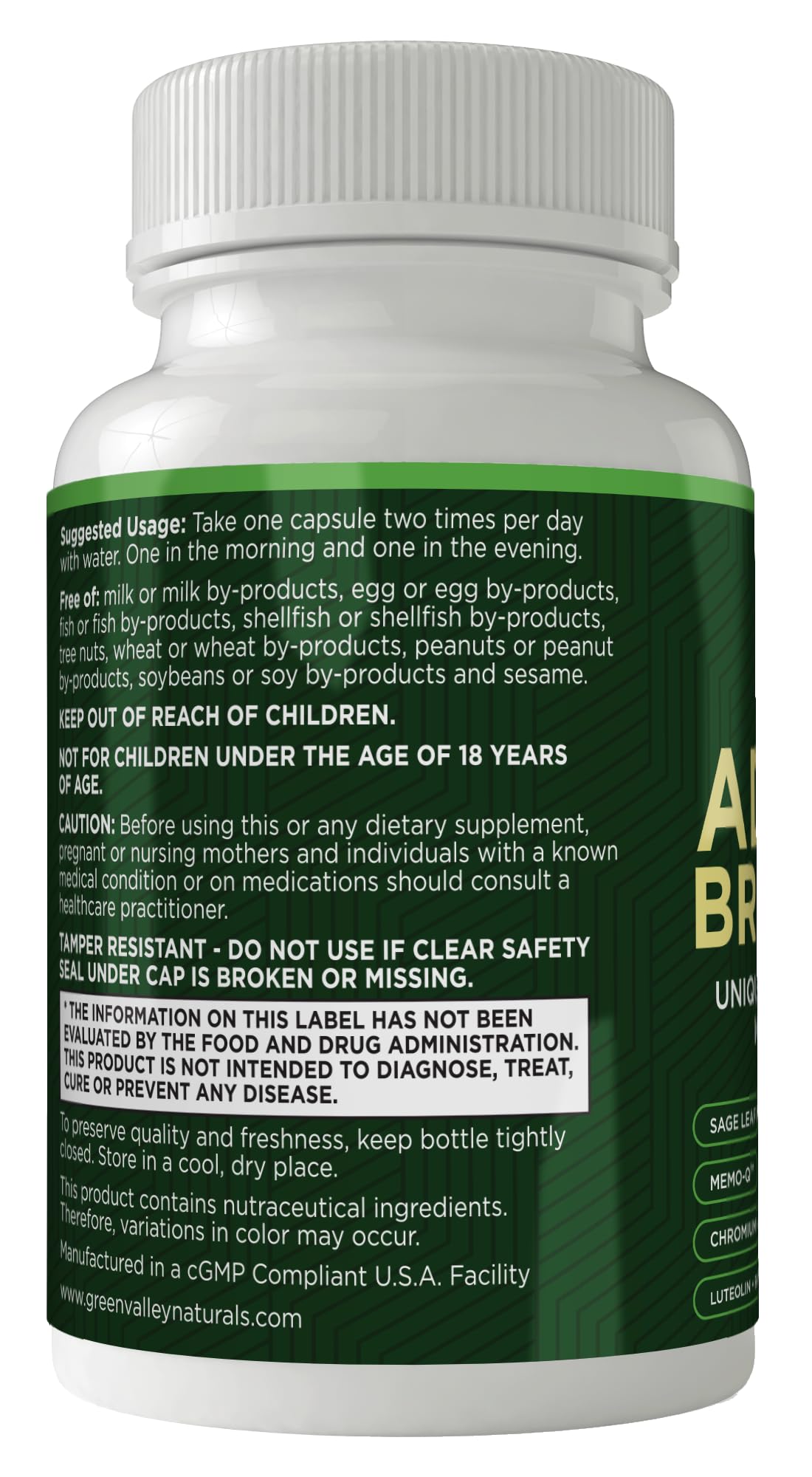 GREEN VALLEY NATURALS - Advanced Brain Power - Supports Healthy, Normal Brain Function, Focus and Concentration, clinically formulated to Support Healthy Brain Clarity. (1 Bottle, 60, Count) GREEN VALLEY NATURALS Au supplements