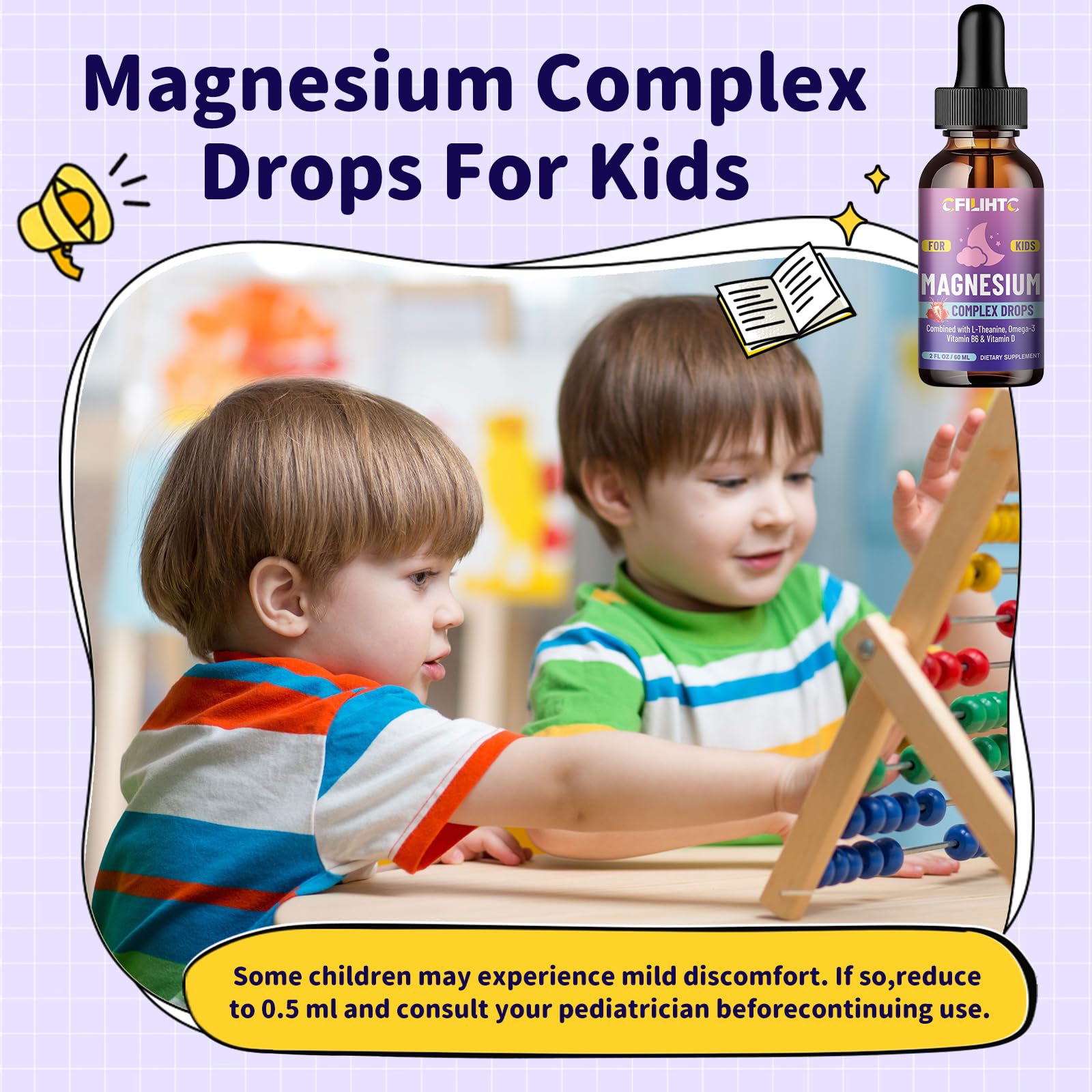 Kids Magnesium Liquid Drops-Magnesium Glycinate Liquid for Kids Supplement-w/L-theanine, Omega-3, Vitamin B6, D3 - for Sleep, Relaxation, Brain, Bones - 4 Fl Oz Children's Calm CFILIHTC Au supplements
