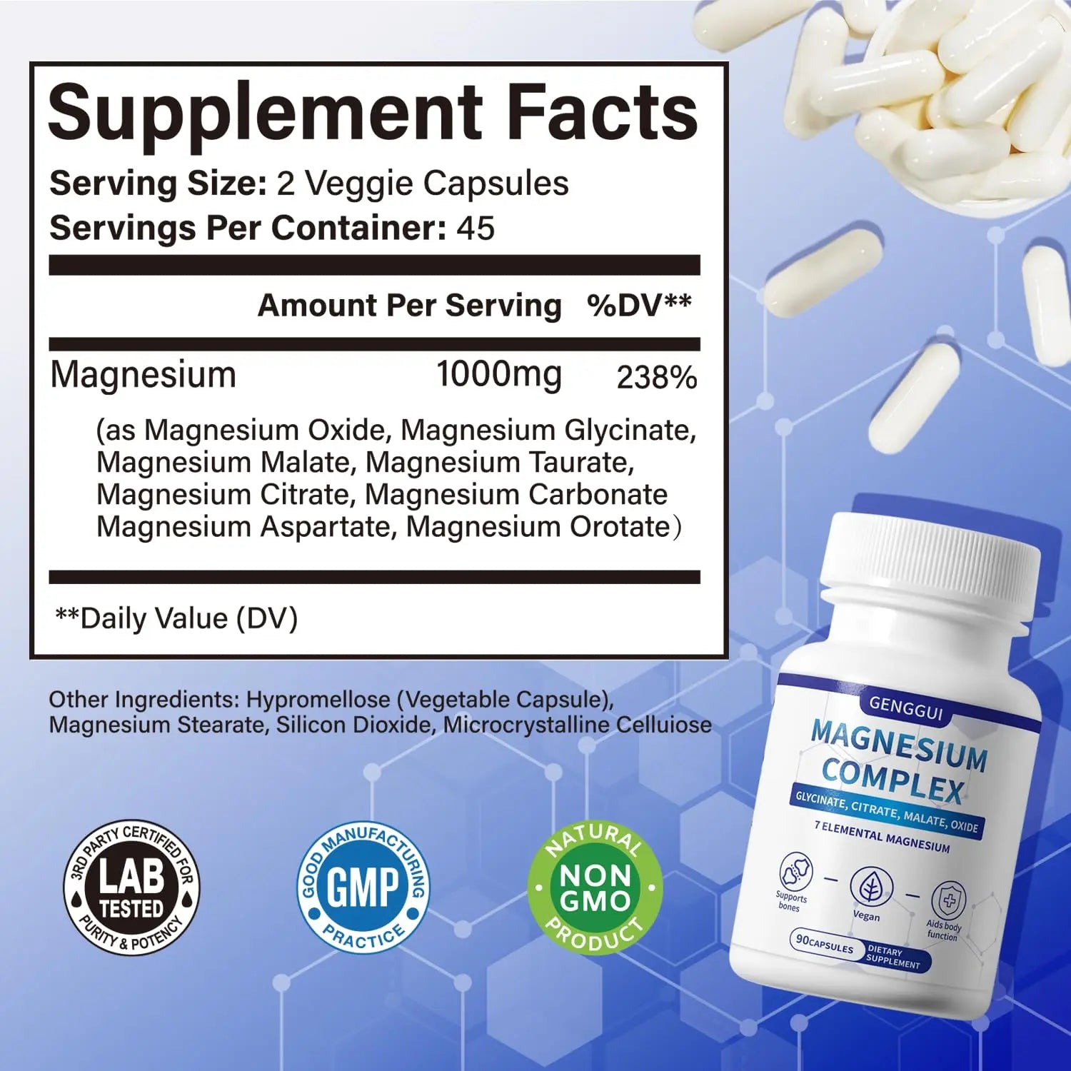Magnesium Complex 1000mg with 8 Types - Glycinate, Citrate, Malate - Supports Muscle Relaxation, Bone Health, Energy Production & Sleep - High Absorption, Non-GMO, Vegan Capsules, 90 Count (001) ZYGCDZ Au supplements