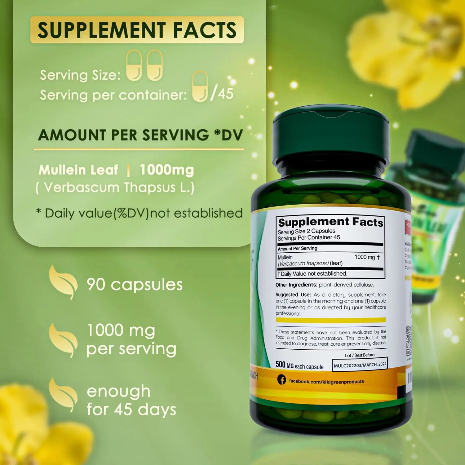KIKI Green Mullein Leaf Extract Capsules - Herbal Respiratory Supplement - for Lung Cleans KIKI Green Au supplements