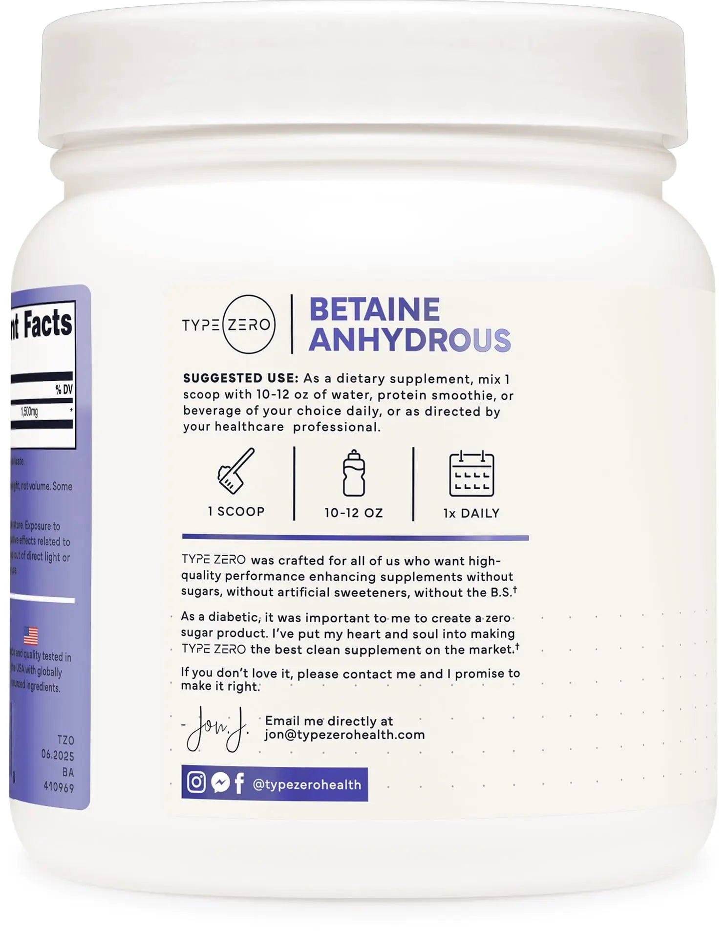 Type Zero Betaine Anhydrous Powder (1 LB) Unflavored - Clean Betaine Anhydrous Supplement, TMG, Trimethylglycine, 1,500mg Per Serving, Keto, GMO-Free Type Zero Au supplements