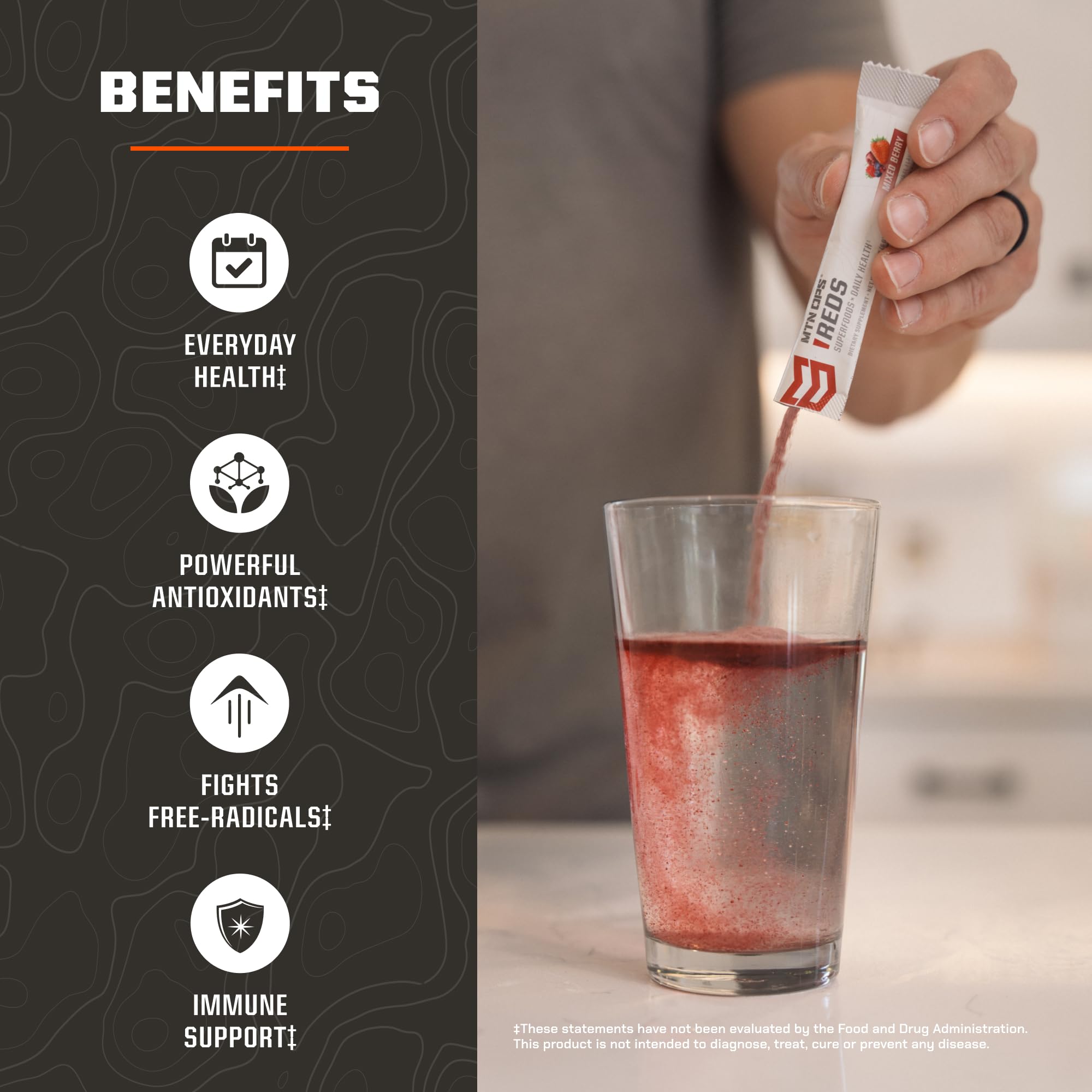 MTN OPS Reds Super Reds Antioxidant Drink Powder Daily Health Blend with Phytonutrients Free Radical Support 30 On The Go Stick Packs MTN OPS Au supplements