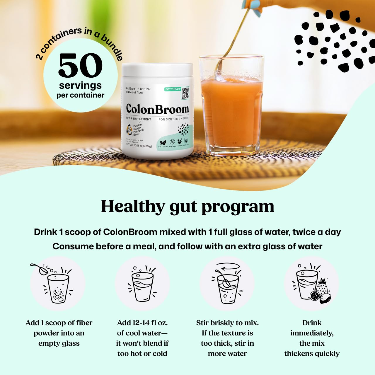 ColonBroom Psyllium Husk Powder - Colon Cleanse for Bloating Relief & Gut Health - Fiber Powder Drink - Easy to Mix - Vegan, Gluten Free, Non-GMO - Strawberry & Tropical Fruits (2 Pack) ColonBroom Au supplements