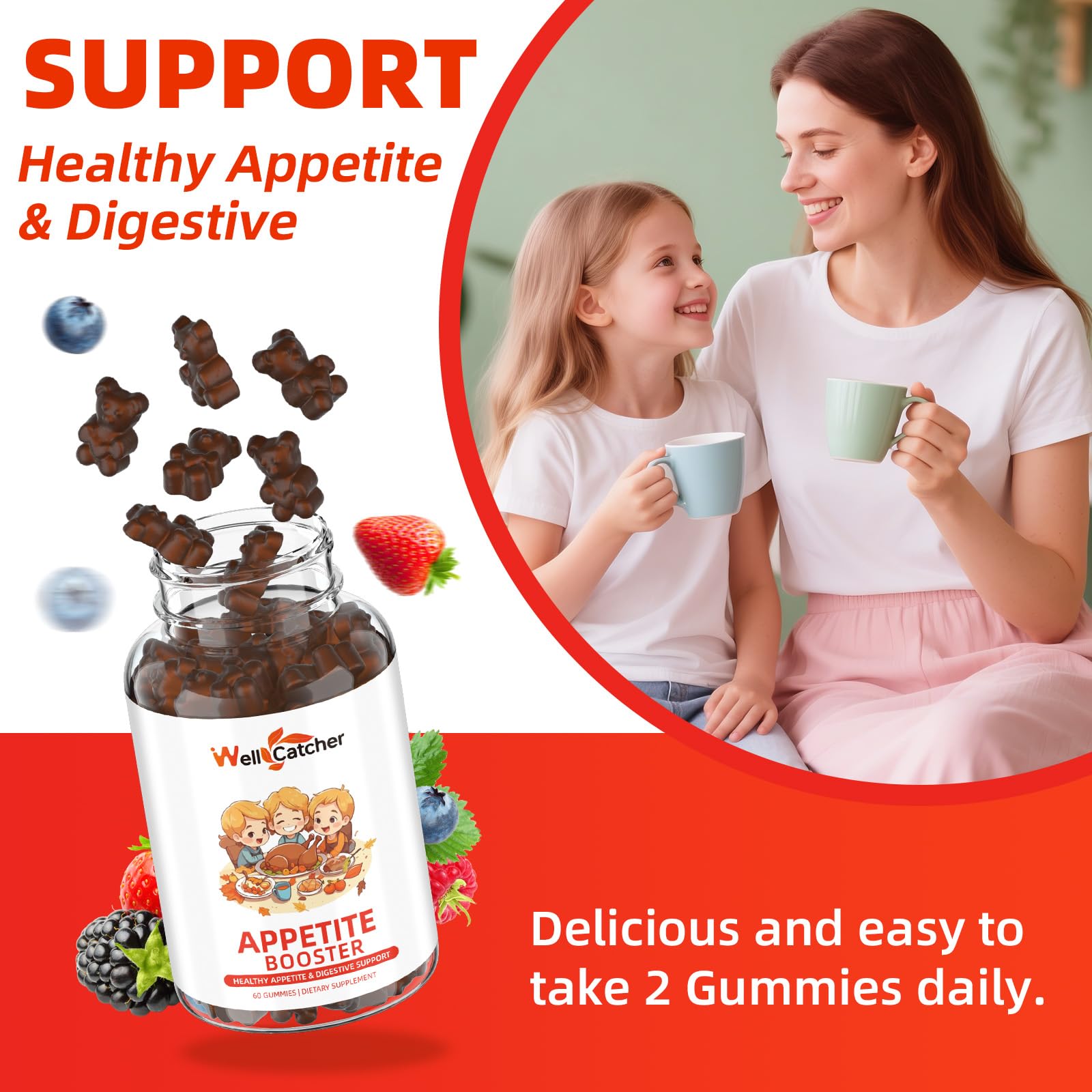 Appetite Booster Gummies for Kids Adults: Appetite Support Supplement with Bromelain Hawthorn Zinc Vitamin B12 for Healthy Digestive & Nutritional Balance, Sugar Free Mixed Fruit Flavor Vegan 30 Days Wellcatcher Au supplements