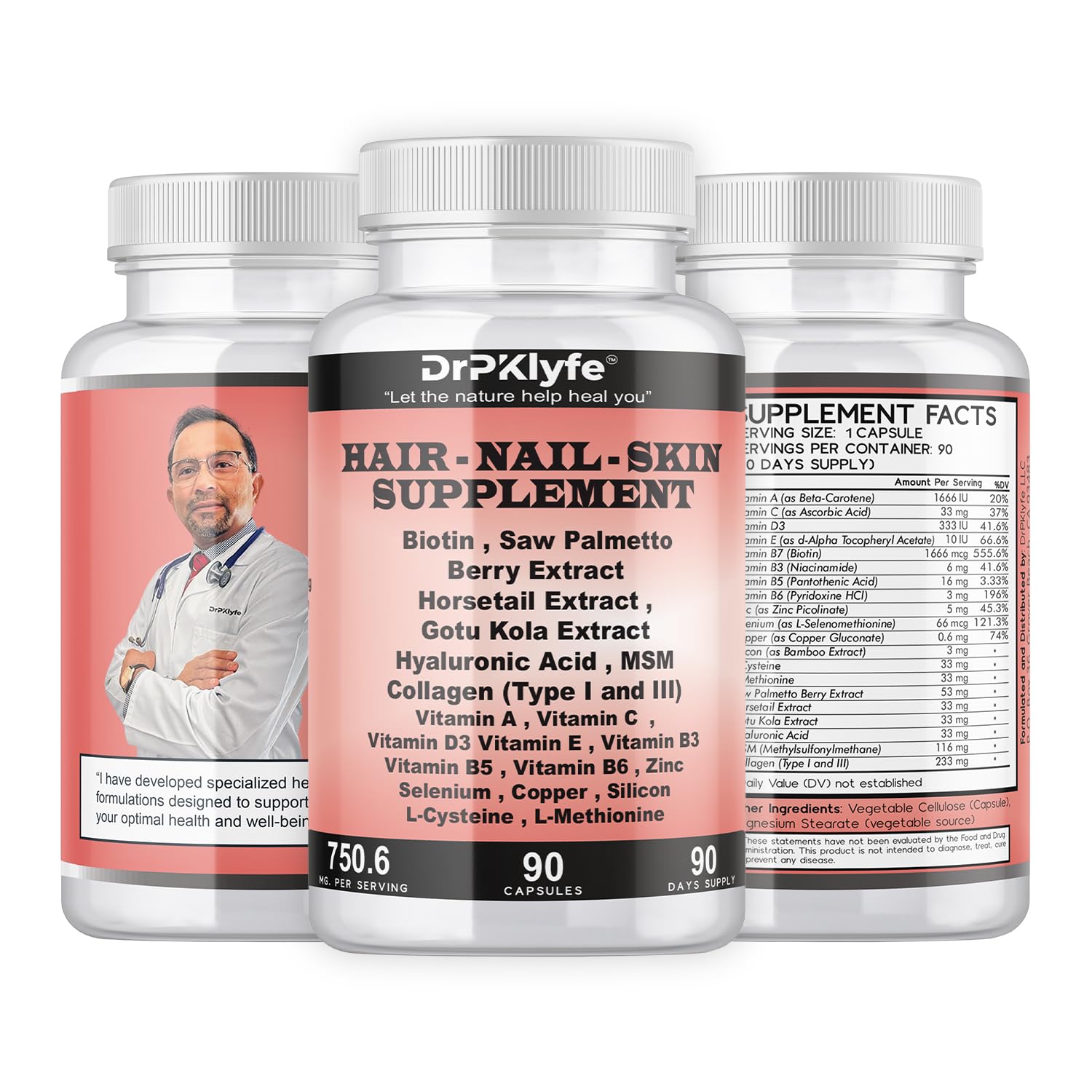 DrPKLyfe Hair, Nail and Skin Supplement Capsules:Biotin, Collagen, Collagen Peptides, Acid Hyaluronic, Biotin, Vitamin A, C, B5, B6 Saw Palmetto & More - 90 Capsules. DrPKLyfe Au supplements