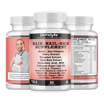 DrPKLyfe Hair, Nail and Skin Supplement Capsules:Biotin, Collagen, Collagen Peptides, Acid Hyaluronic, Biotin, Vitamin A, C, B5, B6 Saw Palmetto & More - 90 Capsules. DrPKLyfe Au supplements