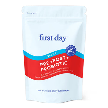 FIRST DAY Teens’ Gut Sustainer Tribiotic Gummies – 3-in-1 Prebiotic, Probiotic & Postbiotic Supplement – Supports Digestive, Skin, Oral & Immune Health, Nutrient Absorption & Growth – 30-Day Supply FIRST DAY Au supplements
