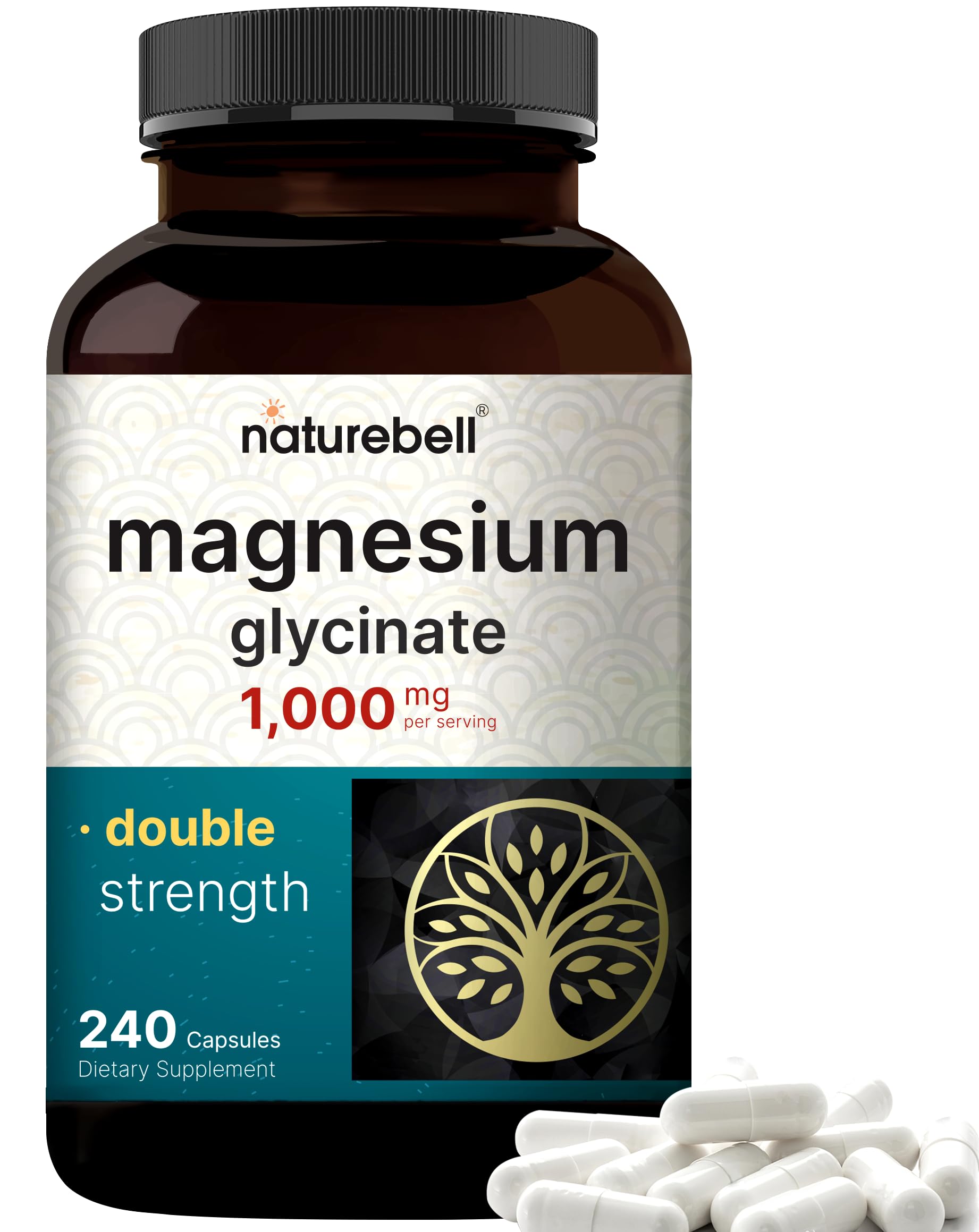 NatureBell Magnesium Glycinate 1,000mg, 240 Capsules | 500mg per Capsule | 100% Chelated & Purified | Sleep, Muscle & Nerve Support | Non-GMO, Gluten-Free NatureBell Au supplements