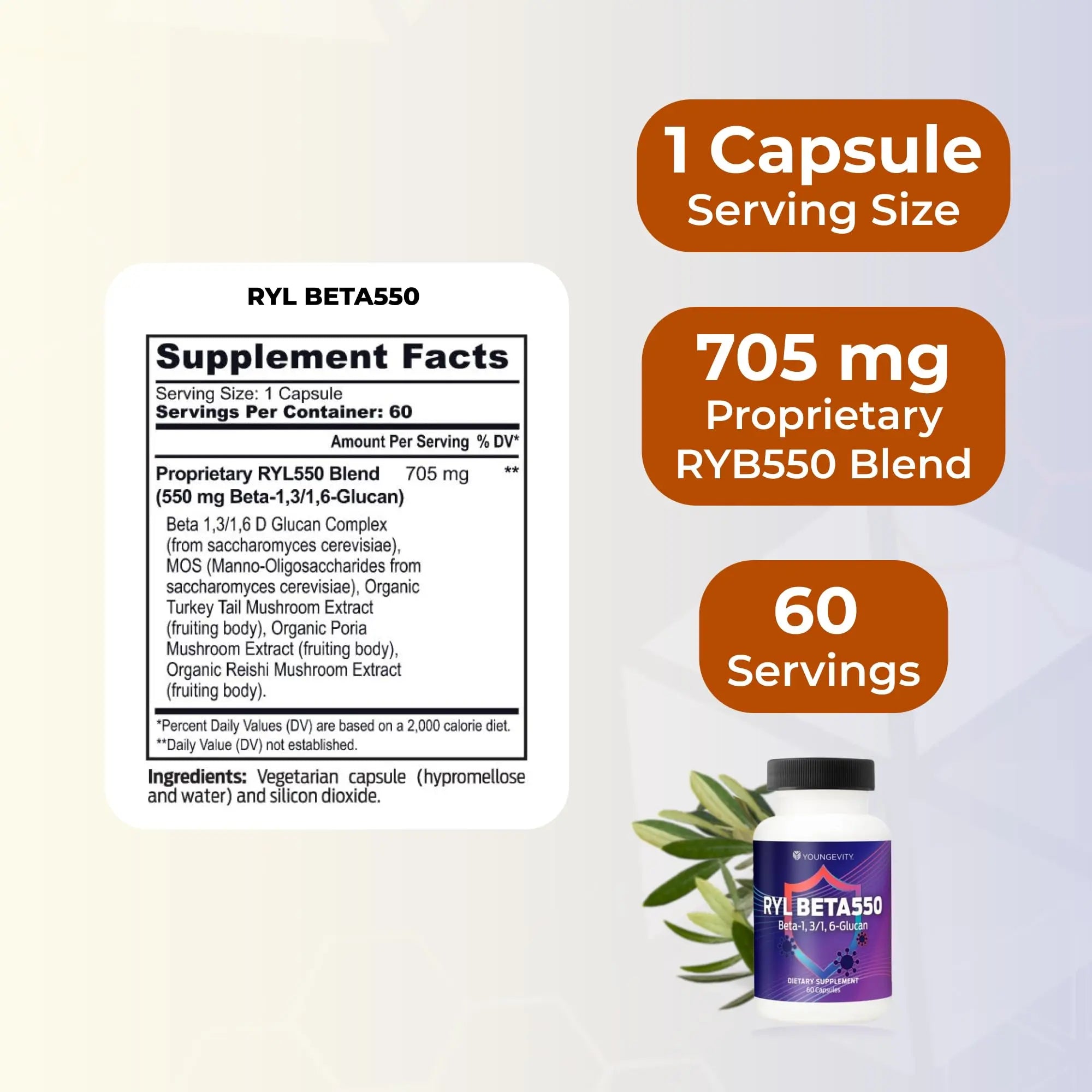 Youngevity RYL Beta550 Beta 1, 3-D Glucan Immune Support - 60 Capsules (Pack of 1) Youngevity Au supplements