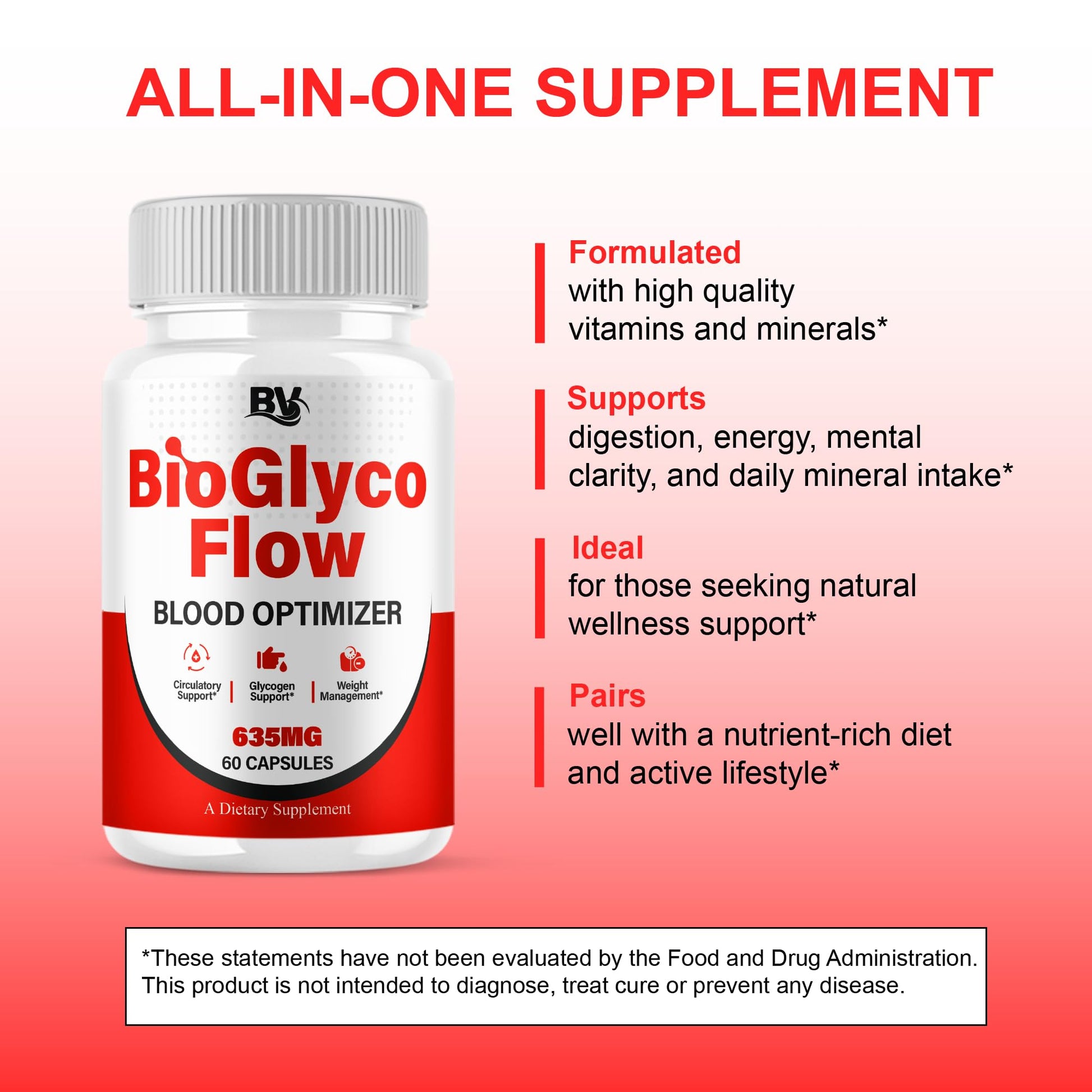 BioGlyco Flow Advanced Daily Multivitamin Health Support and All Natural Wellness Supplement Formula, BioGlyco Flow Premium Health and Wellness Support Formula Supplement (1 Pack - 60 Capsules) BLUE VIBE Au supplements