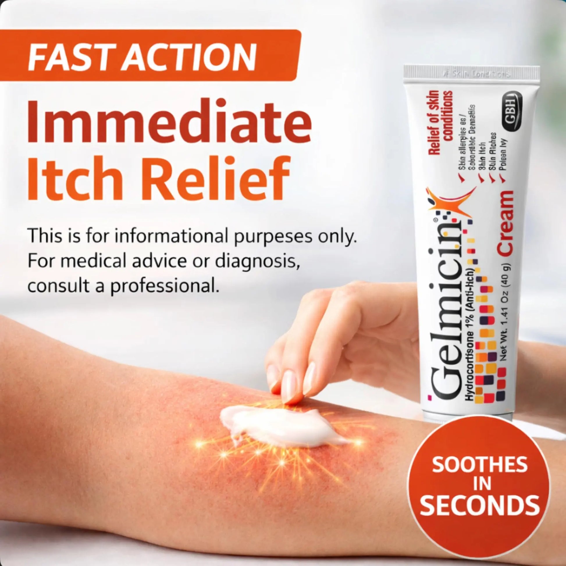 Gelmicin Cream 40g Skin Allergies, Skin Itch, Skin Rashes, Poison Ivy Relief- Contains 1.41 oz Gelmicin Au supplements