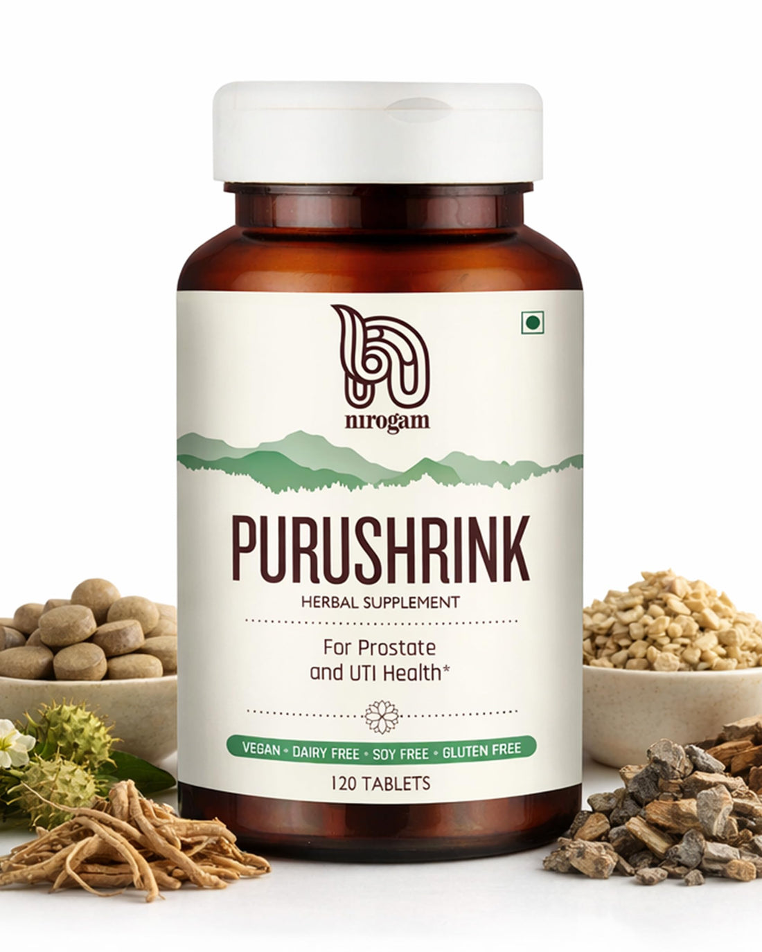 Nirogam Purushrink - BPH Prostate Supplement for Men, Supports Better Sleep & Urinary Health - Natural Ayurvedic Herbal Supplement 120 Tablets - Vegan, Dairy Free, Gluten Free Nirogam Au supplements
