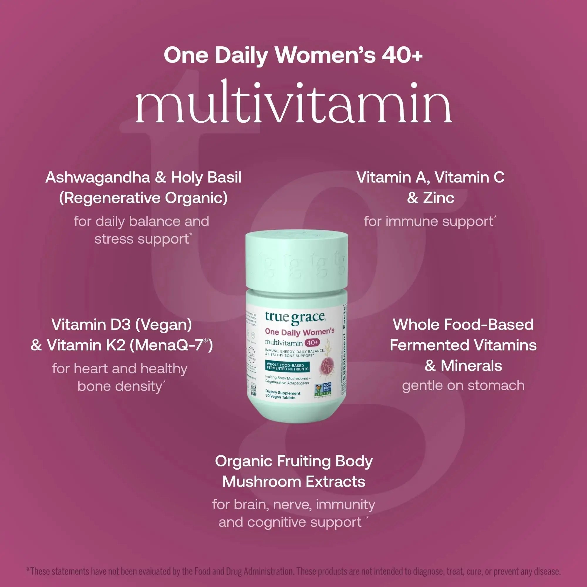True Grace One Daily Women’s Multivitamin 40+ Fermented Minerals, Organic Adaptogens & Mushrooms Energy, Immune, Bone Support True Grace Au supplements
