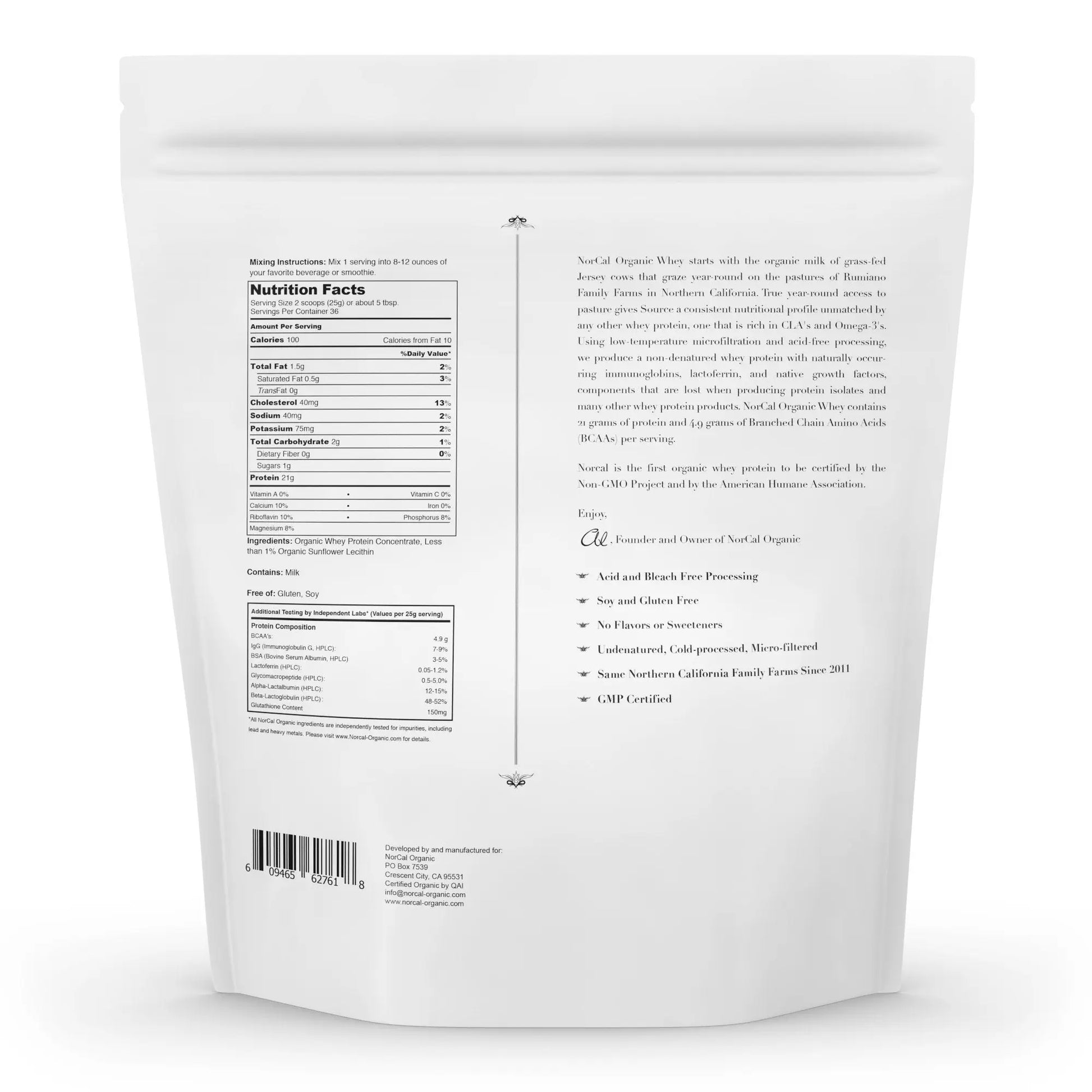 NorCal Organic Unflavored Whey Protein - 2lbs Bulk | 100% Grass-Fed, USDA Certified NorCal Organic Au supplements