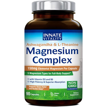 Innate Vitality Magnesium Complex, Magnesium Glycinate Citrate Malate Taurate with Ashwagandha L-Theanine Vitamin D3 & B6, High Absorption, Full Spectrum, Bones Stress Sleep Support, 90 caps Innate Vitality Au supplements