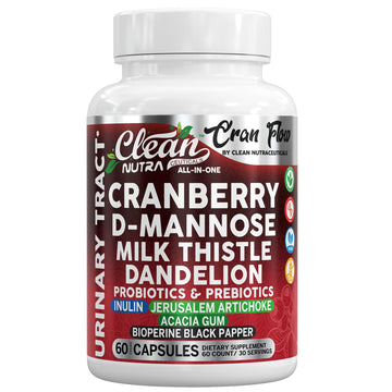 Cran Flow Cranberry Pills for Urinary Health D-Mannose Milk Thistle Dandelion Inulin Vitamin C Prebiotics and Probiotics Bladder Support By Clean Nutra Clean Nutraceuticals Au supplements