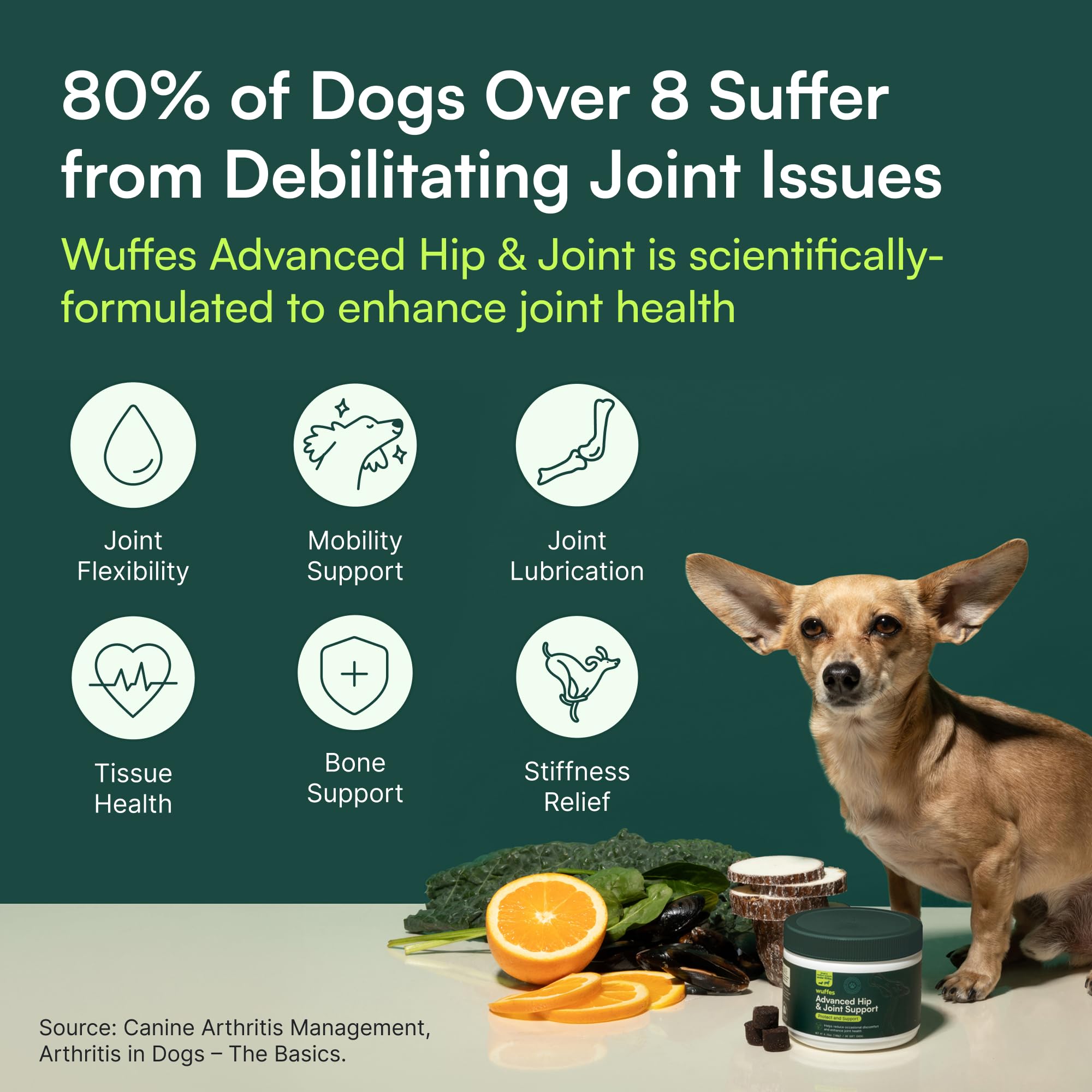 Wuffes Chewable Dog Hip & Joint Supplement - Glucosamine & Chondroitin Chews - Dog Joint Supplements & Vitamins - Extended Joint Care (Small&Medium Breeds (0-65 lbs), 180 Chews (Pack of 3)) Wuffes Au supplements