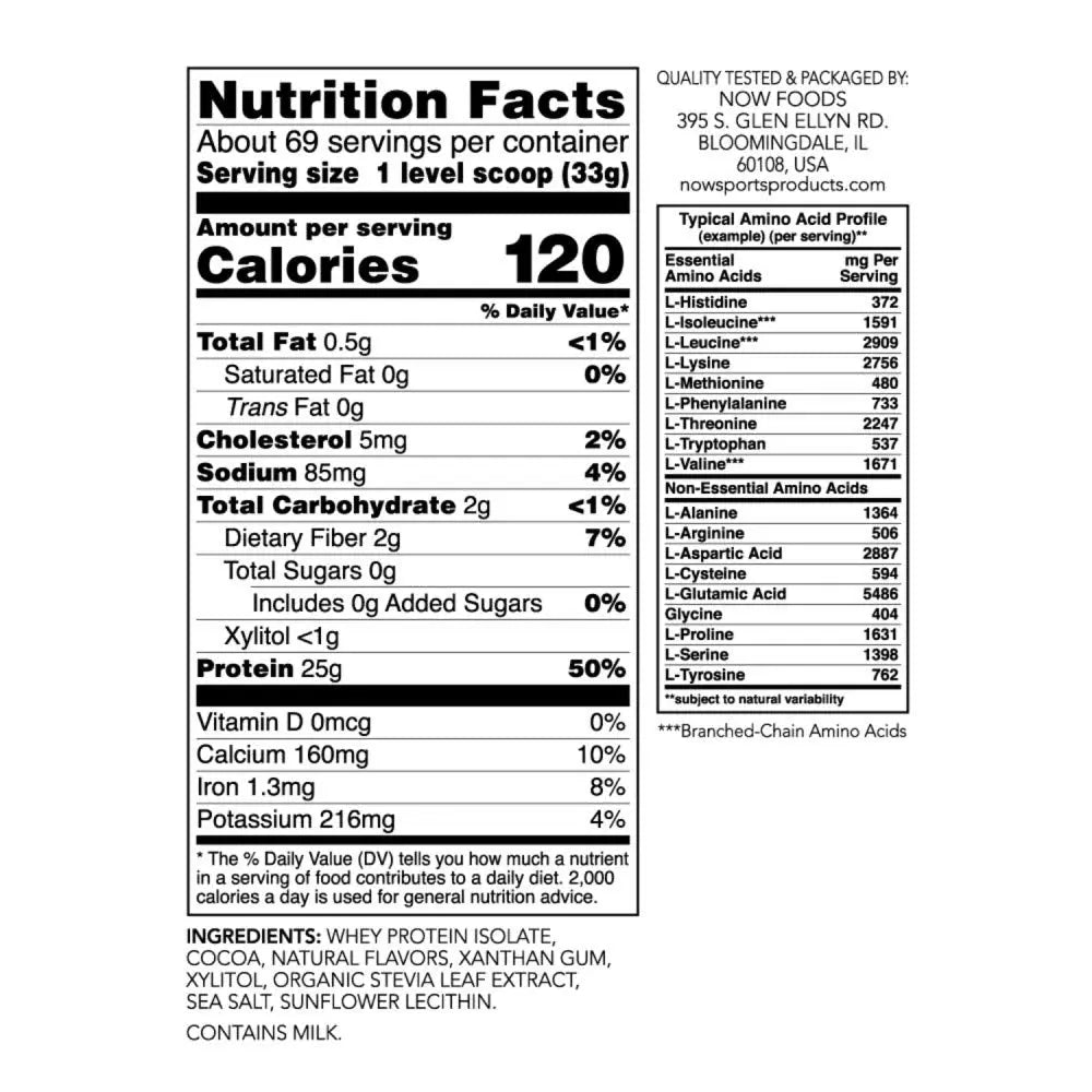 NOW Sports Nutrition, Whey Protein Isolate, 25 G With BCAAs, Creamy Chocolate Powder NOW Au supplements