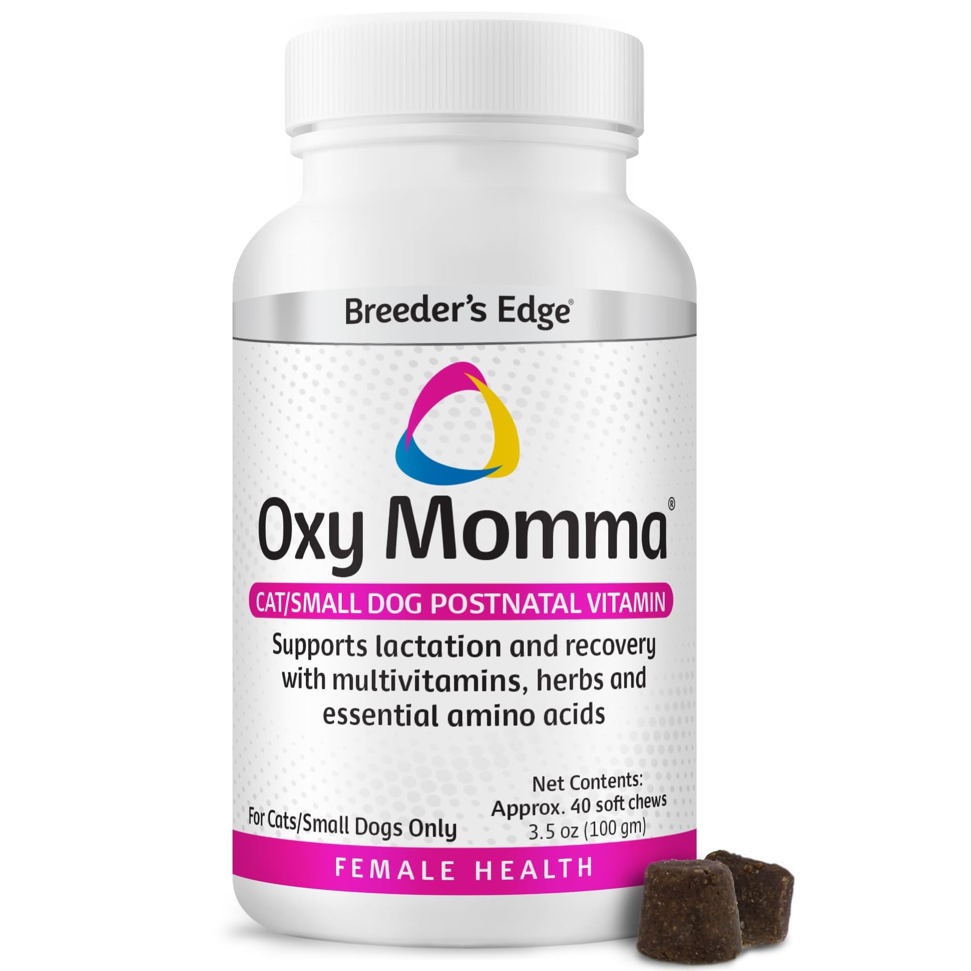 Breeder's Edge Oxy Momma Soft Chews, Postnatal Vitamin Supplement for Lactating Dogs and Cats, Supports Recovery, Hormones, and Next Pregnancy - for Small Dogs & Cats, 40ct Soft Chews Revival Animal Health Au supplements