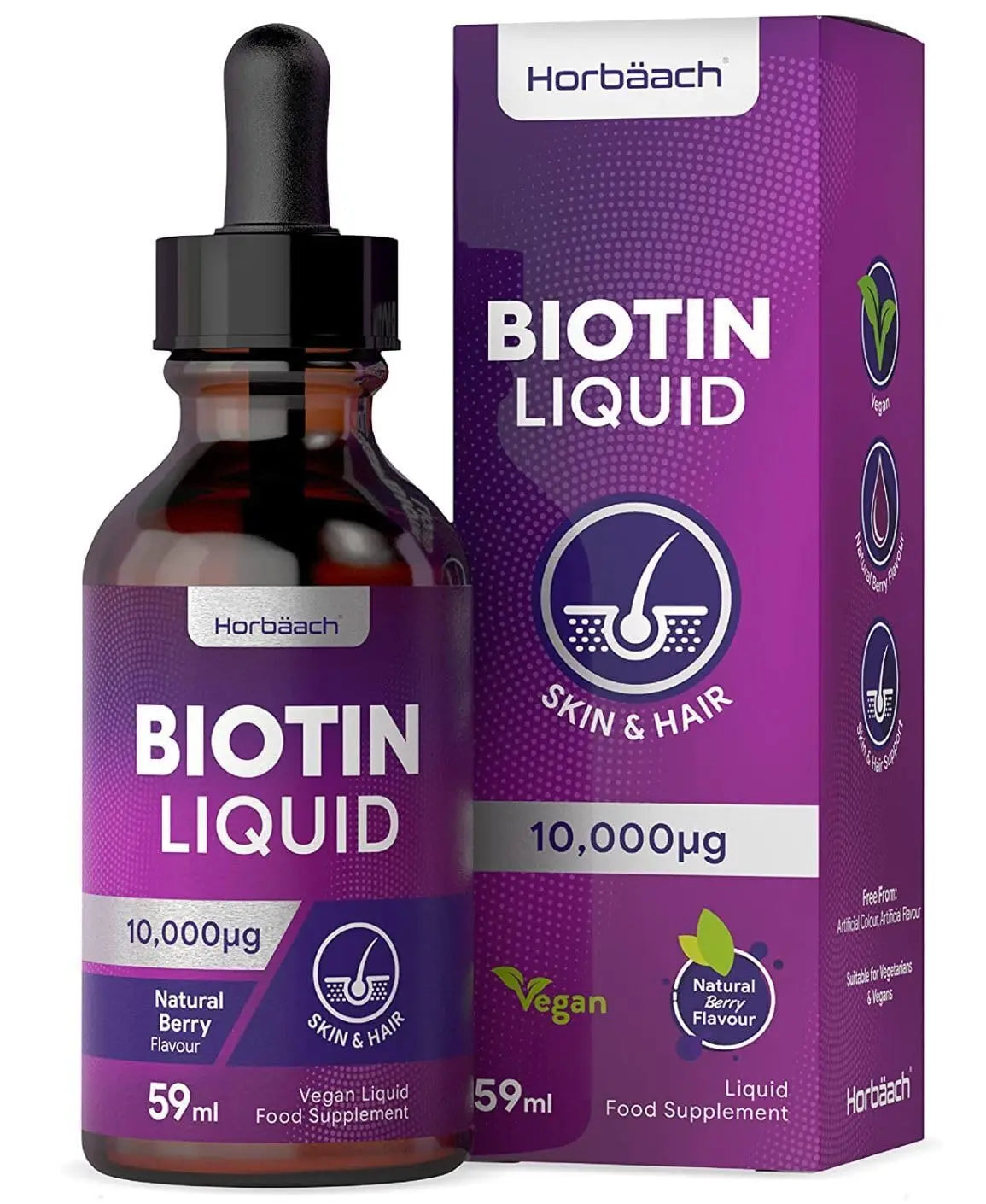 Biotin Liquid Drops for Hair & Skin Support | 10000 mcg Supplement | 59 ml Vitamin B7 Horbäach Au supplements