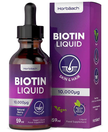 Biotin Liquid Drops for Hair & Skin Support | 10000 mcg Supplement | 59 ml Vitamin B7 Horbäach Au supplements