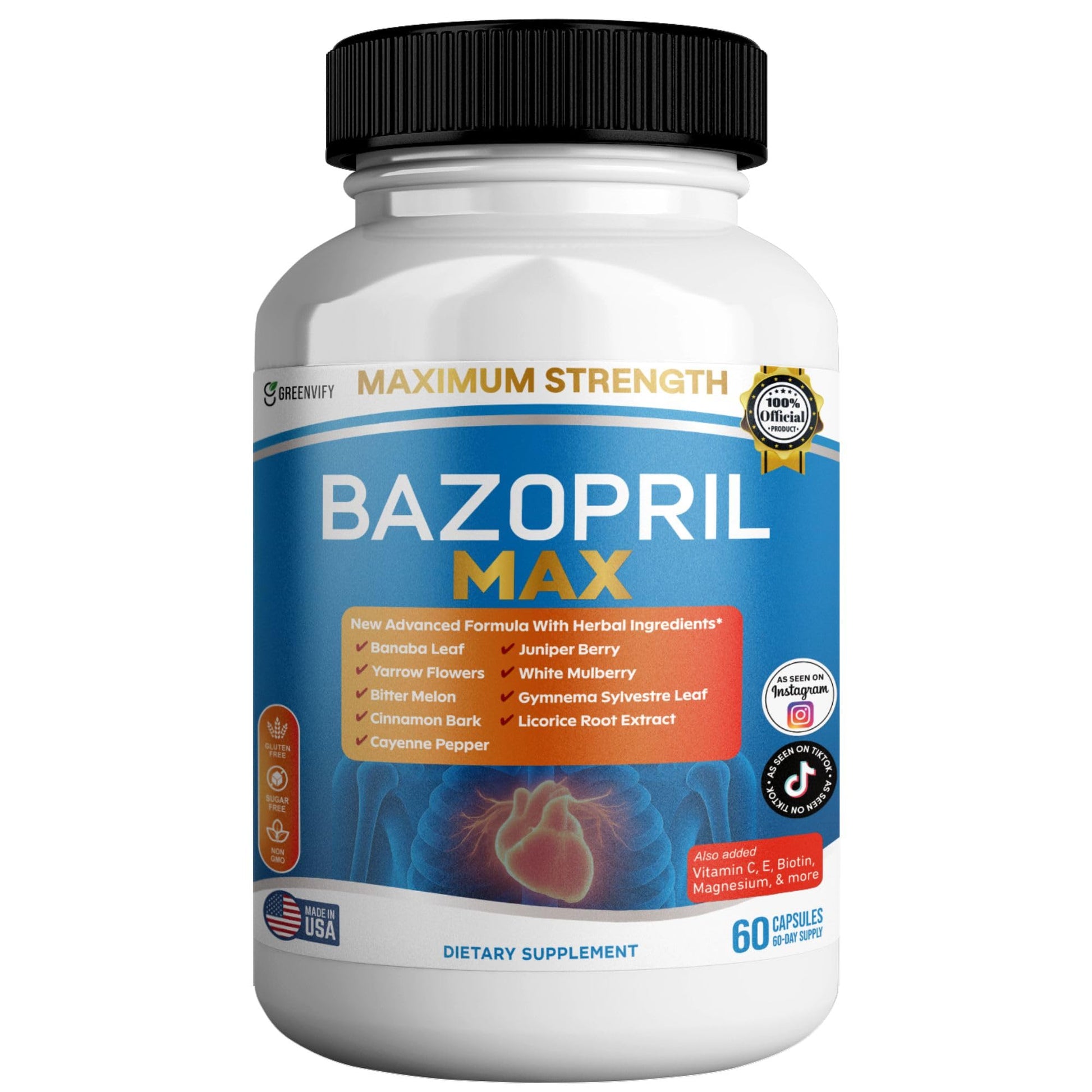 GREENVIFY Bazopril Max Maximum Strength Dietary Supplement, 60 Capsules, with Herbal Blend, Vitamins & Minerals (1) GREENVIFY Au supplements