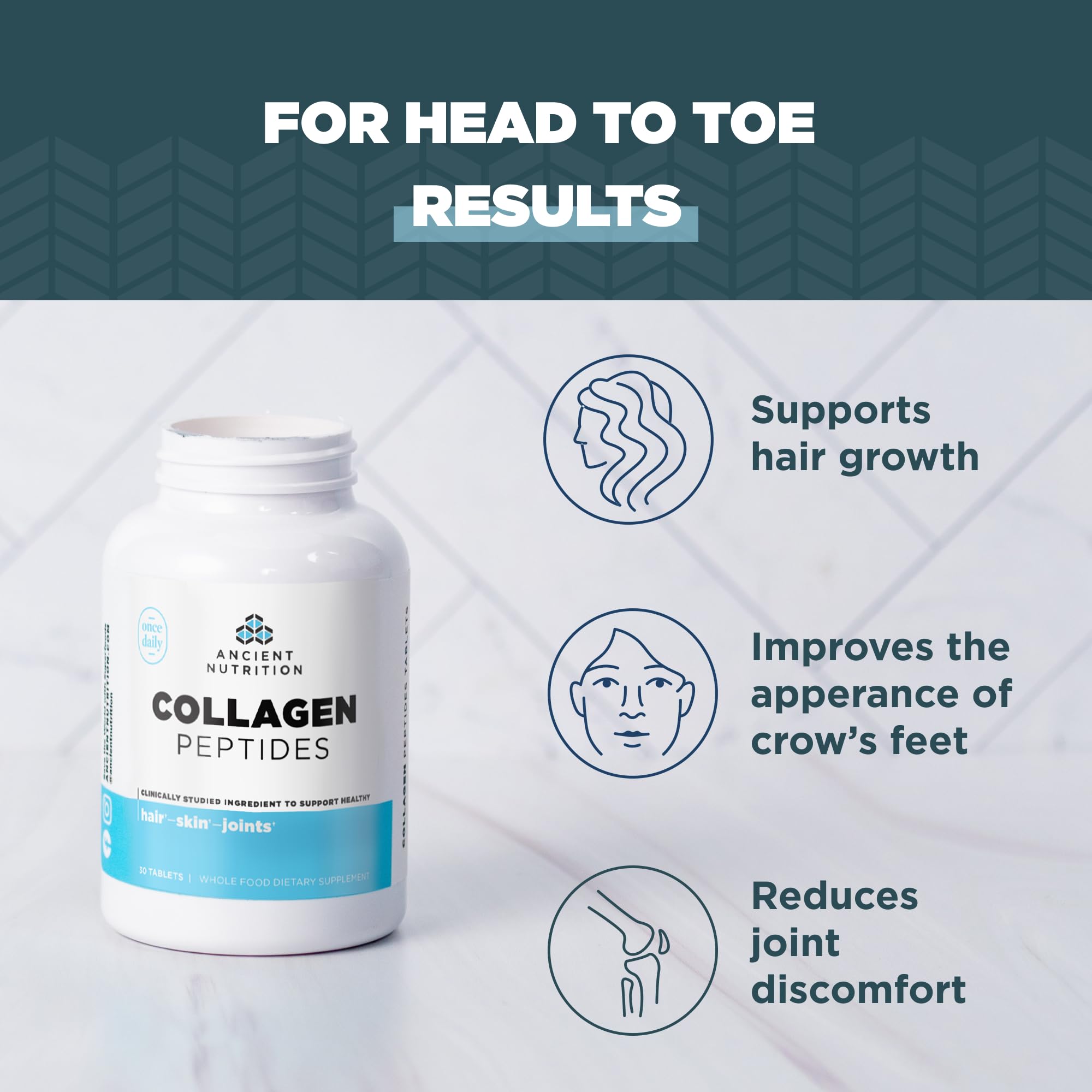 Ancient Nutrition Collagen Peptides, Collagen Peptides Tablets, Unflavored Hydrolyzed Collagen, Supports Healthy Skin, Hair, Joints, Gut, Gluten Free, Paleo, and Keto Friendly, 30 Count Ancient Nutrition Au supplements