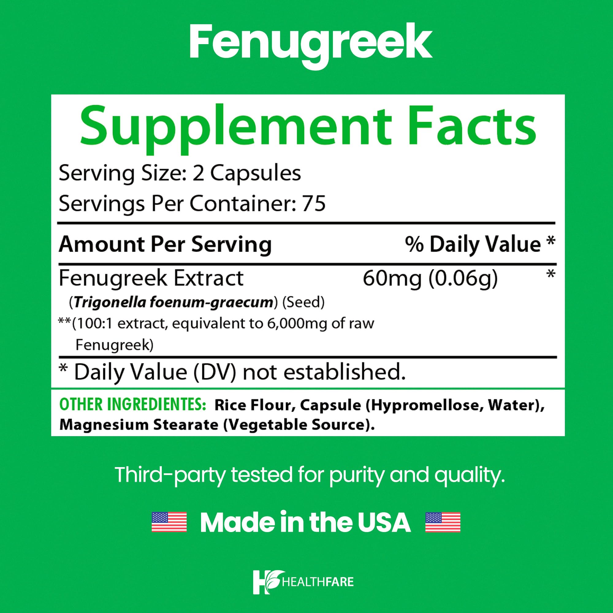 Healthfare Fenugreek Seed Extract 6000mg | 150 Vegan Capsules | Concentrated Herbal Supplement | Non-GMO, Gluten-Free | Made in USA Healthfare Au supplements