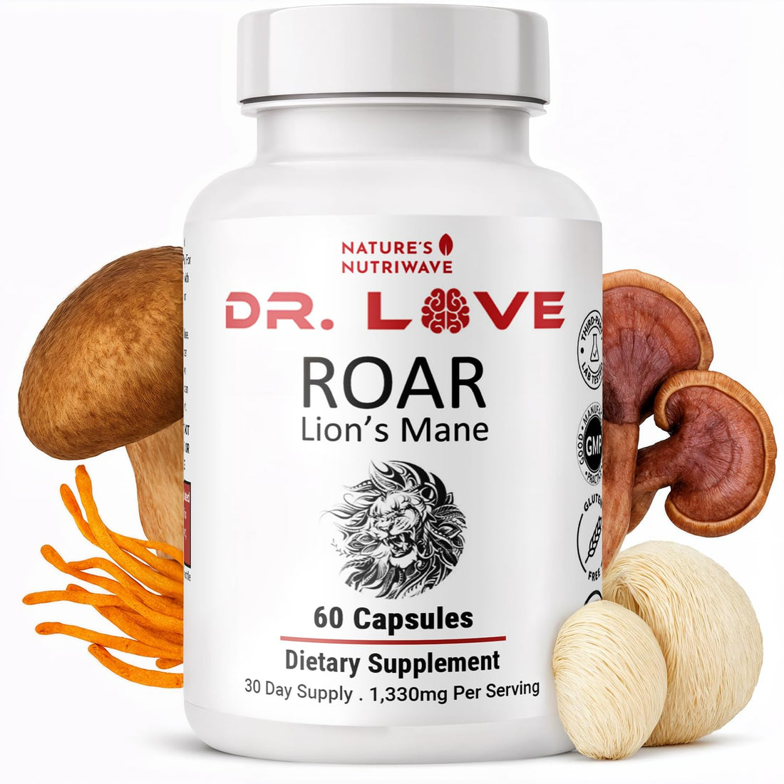 Nature’s NutriWave Dr. Love Roar Lion’s Mane Mushroom Supplement – Plant-Based Formula with Cordyceps, Reishi & Shiitake – Vegan, Gluten-Free, GMP Certified, Made in USA – 60 Capsules, 1 Month Supply Nature’s NutriWave Au supplements