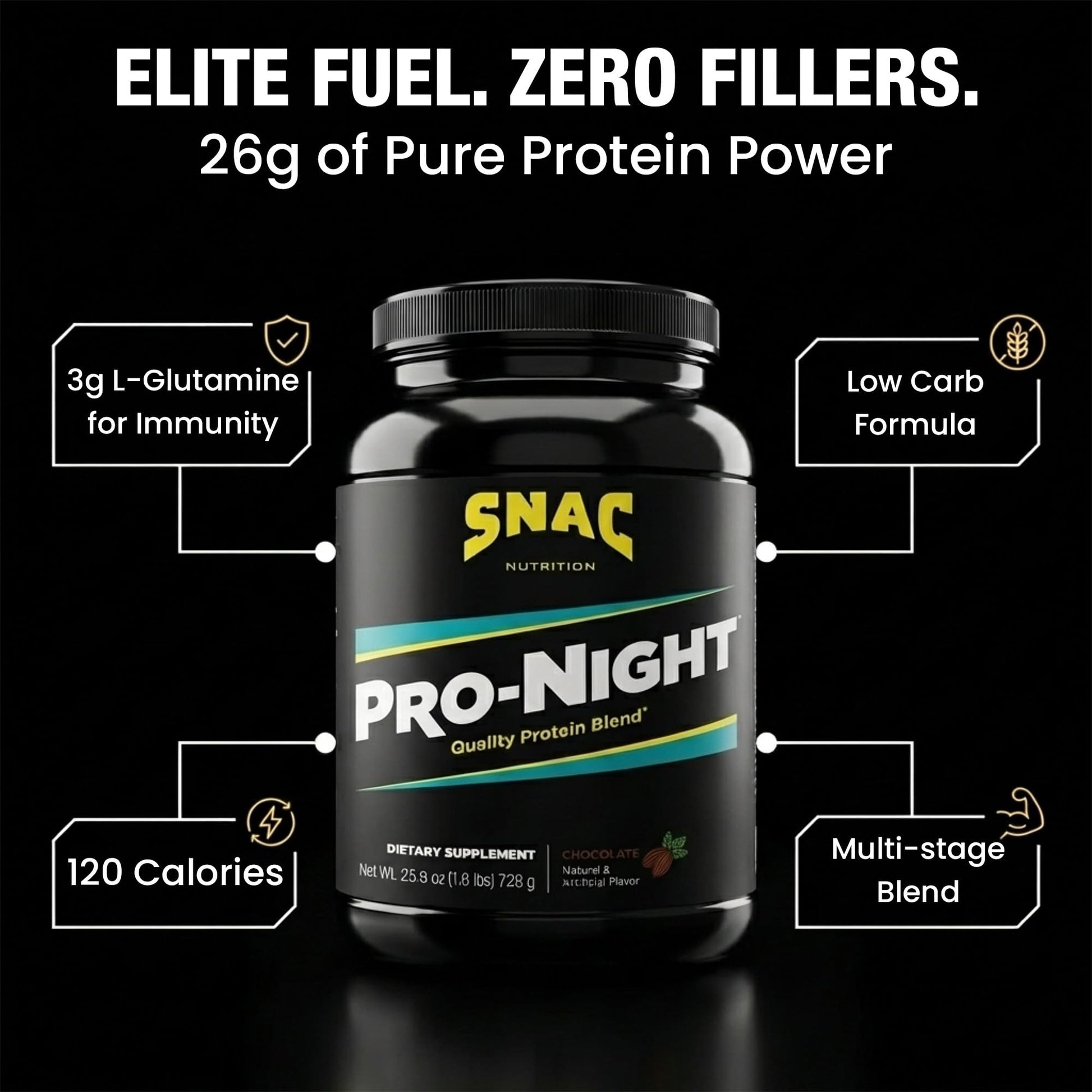 SNAC Pro-Night Protein Powder Blend - Quality Protein Powder for Men and Women, Nighttime Recovery, High Protein Supplement, Supports Muscle Repair, 26g Protein per Serving, Chocolate Flavor, 1.6 lbs SNAC Au supplements