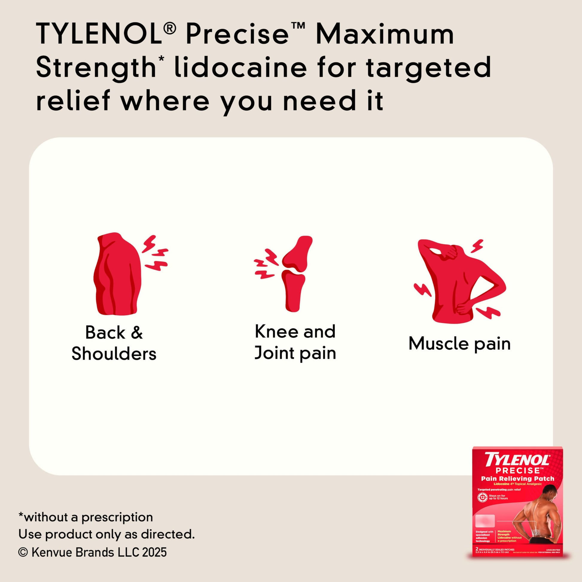Tylenol Precise Pain Relieving Patches, Large Topical Analgesic Patches + Maximum OTC Strength Lidocaine Penetrates, Targeted Relief Ideal for Shoulder, Back & Knee Pain, Unscented, 4 ct Tylenol Au supplements