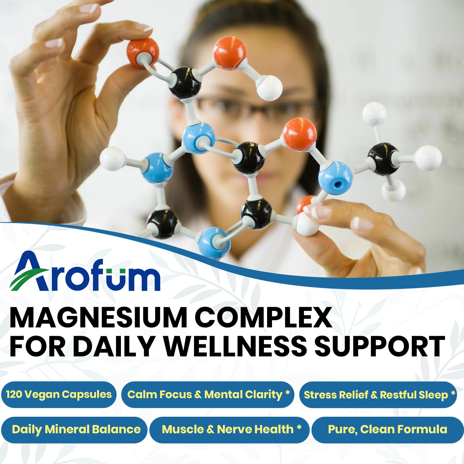 AROFUM Magnesium Glycine 200 mg, with L-theanine and Zinc Glycine – Magnesium Supplement to Help Soothe Emotions, Balance Stress, and Promote restful Sleep – Non-GMO Vegan Capsules, 120 Capsules Arofum Au supplements