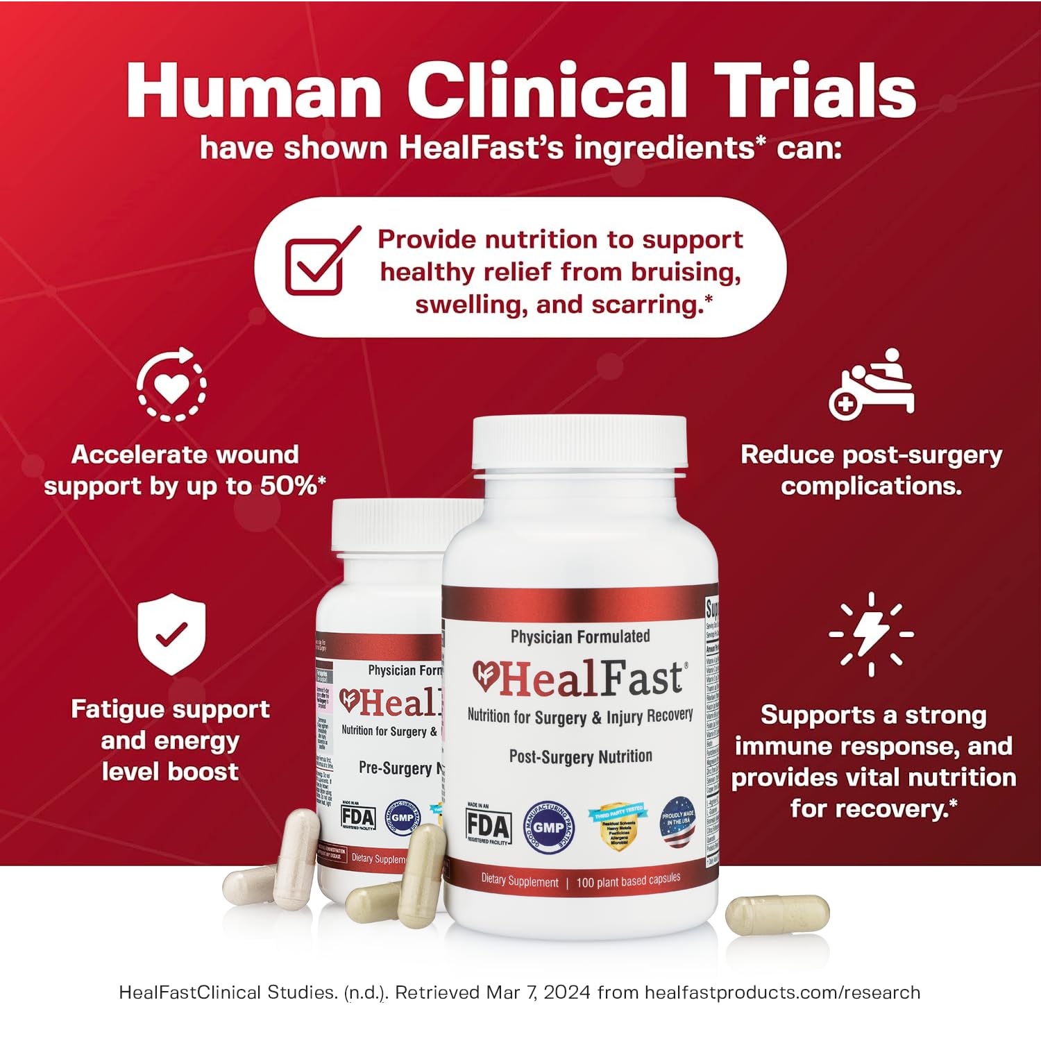 HealFast Complete Surgery & Injury Recovery Supplement: for Wound, Scar Treatment & Bruising w/Vitamins, Bromelain, Quercetin & Probiotics (Pre+Post Op) HealFast Au supplements