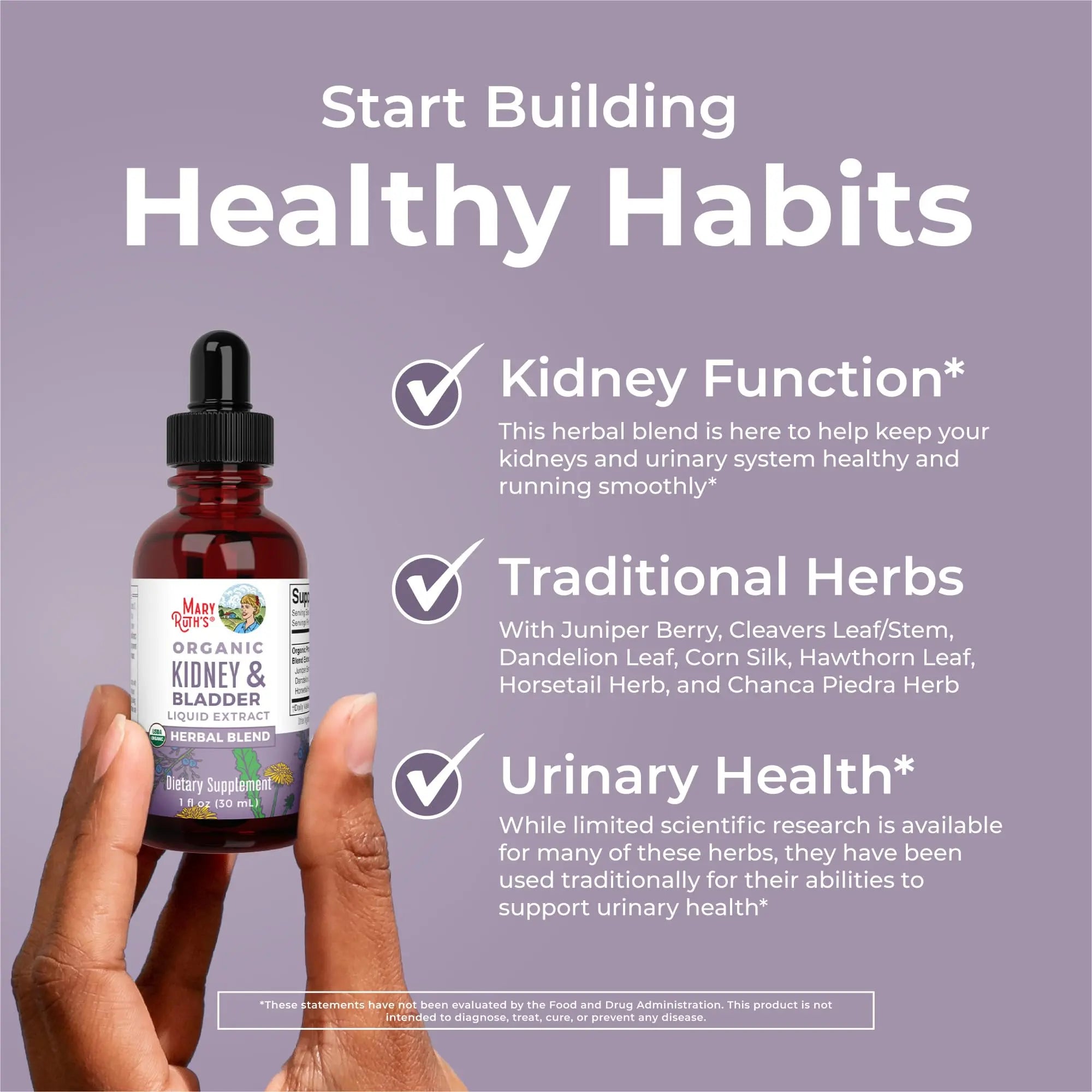 MaryRuth Organics Herbal Supplement Drops | Support Renal & Urinary Systems | Juniper Berry | Cleavers | Dandelion | Hawthorn | Horsetail & Chanca Piedra | Vegan | Non-GMO | 1 Fl Oz MARYRUTH'S Au supplements