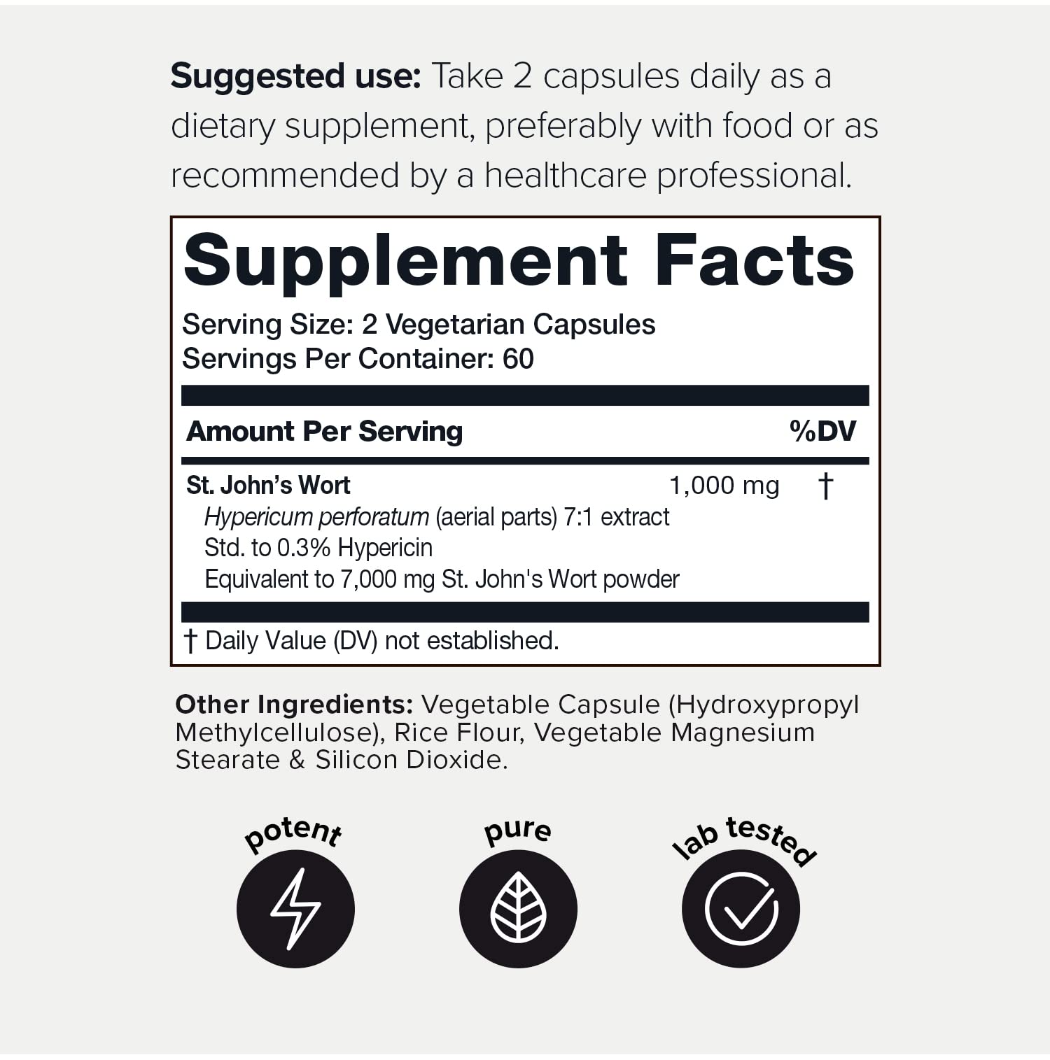 1,000mg Ultra High Strength St. John's Wort Capsules (Non-GMO) - 7X Concentrated Toniiq Au supplements