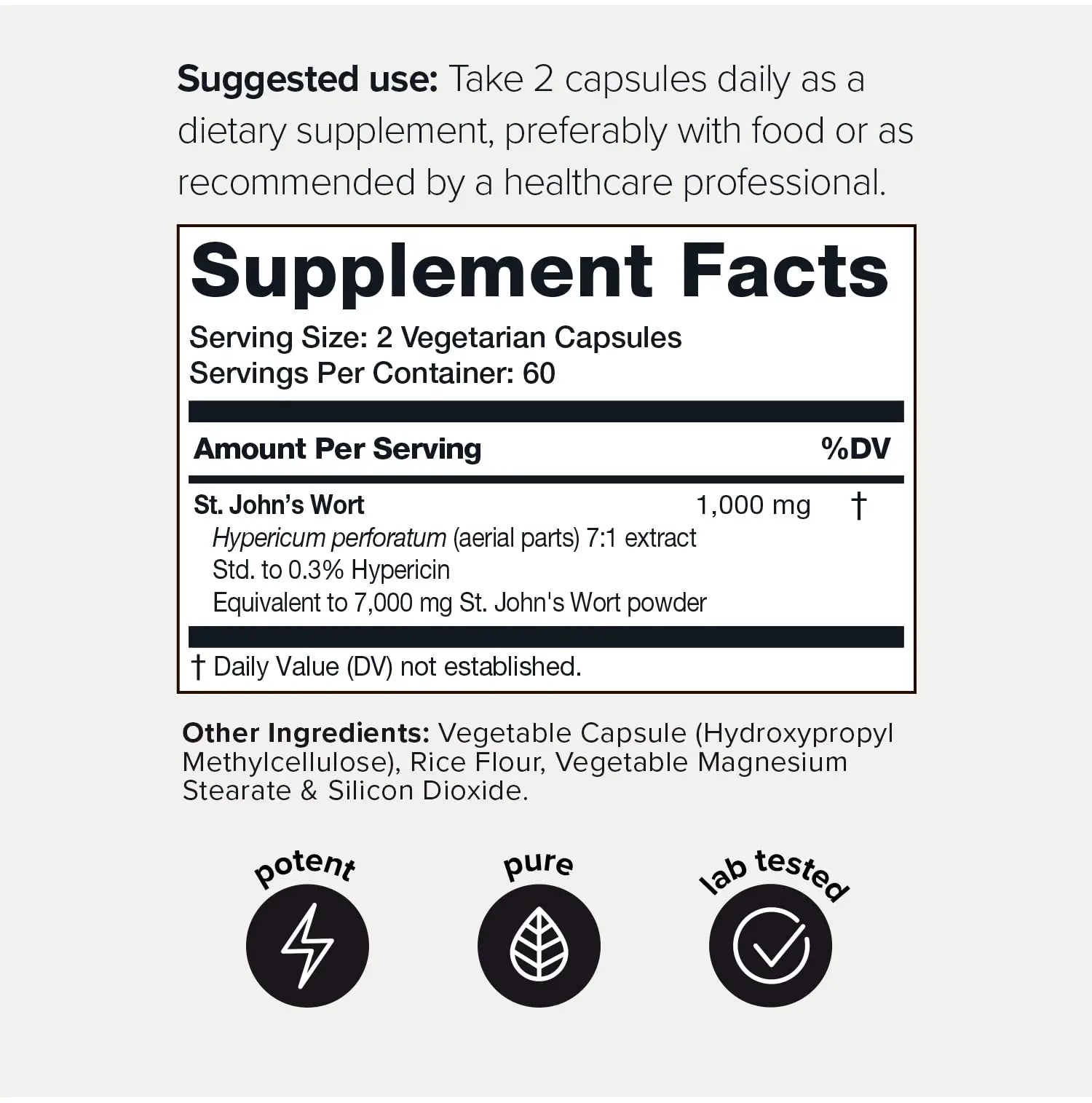 1,000mg Ultra High Strength St. John's Wort Capsules (Non-GMO) - 7X Concentrated Toniiq Au supplements