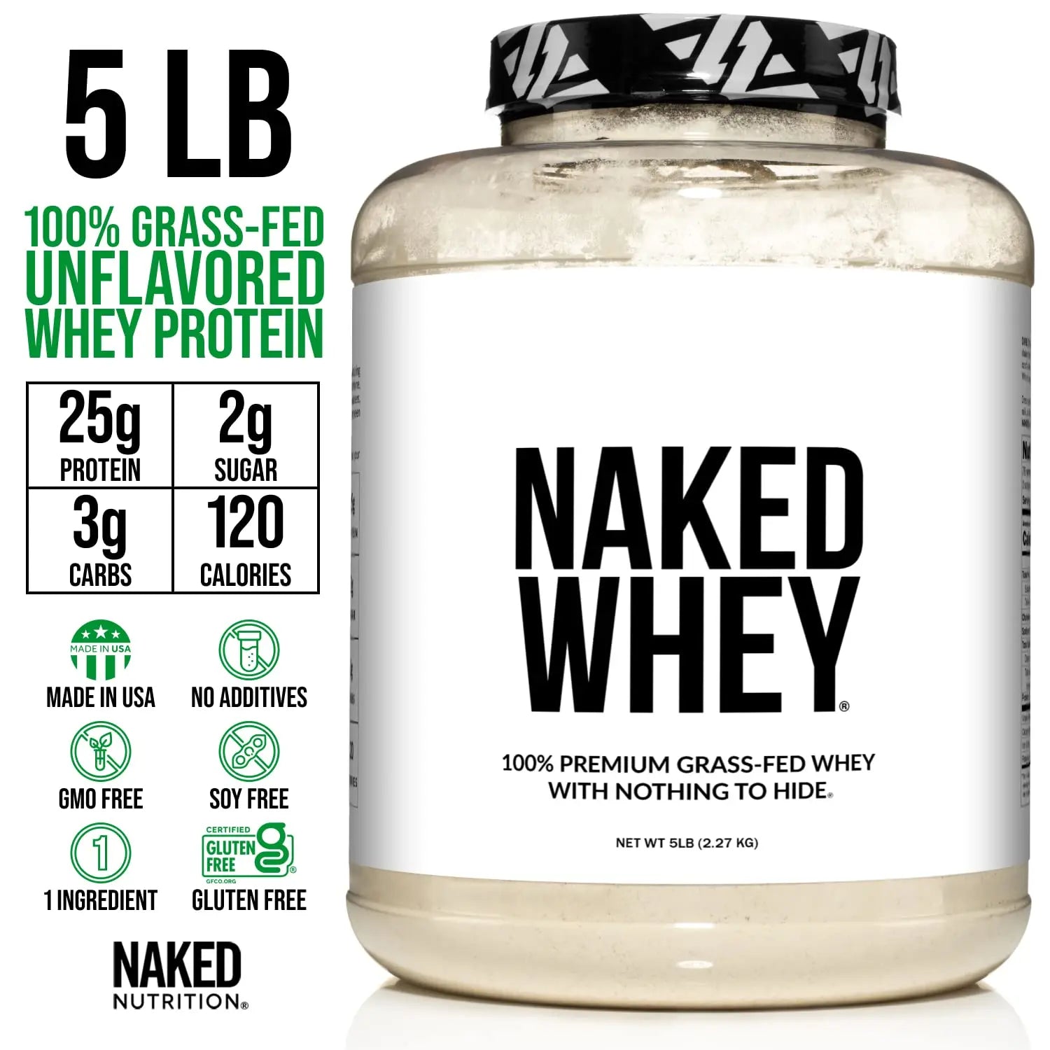 NAKED WHEY 5LB 100% Grass Fed Unflavored Whey Protein Powder - US Farms NAKED Au supplements