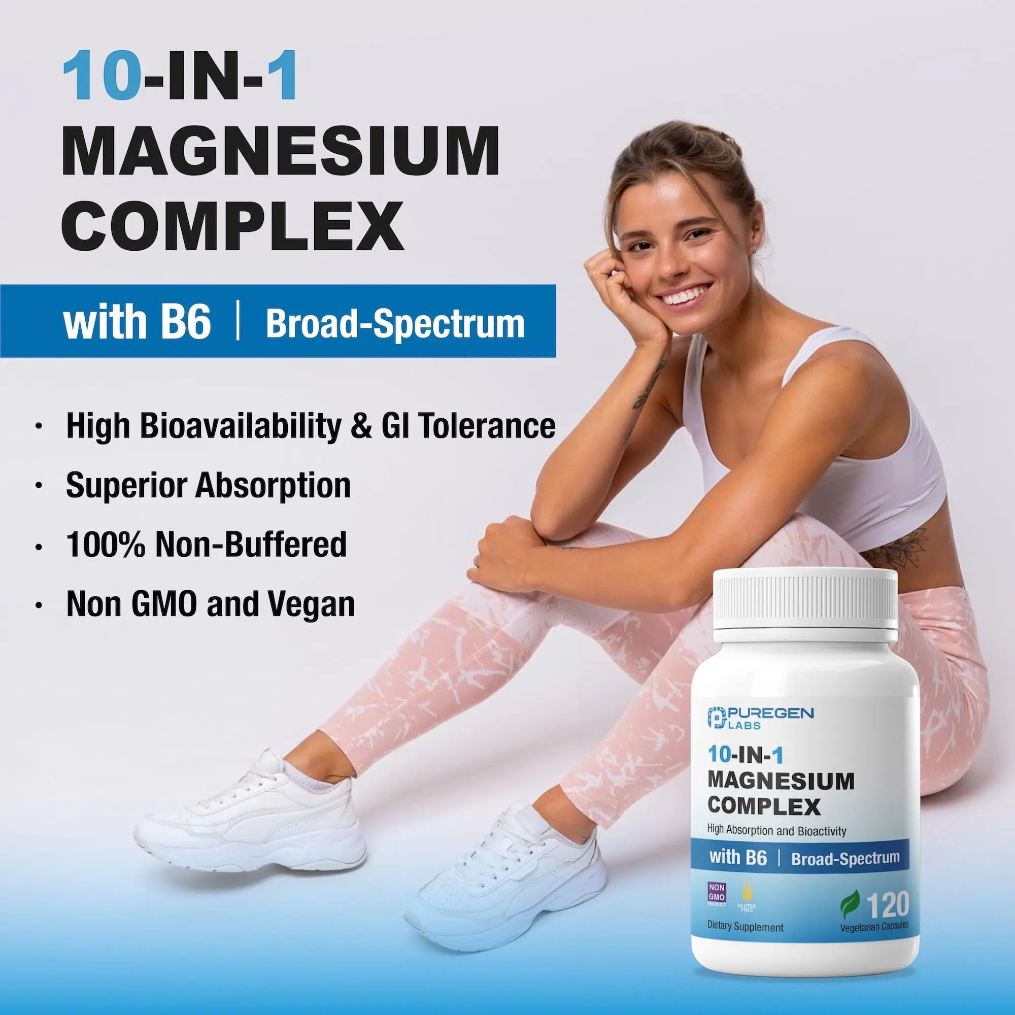 Puregen Labs 10 in 1 Magnesium Complex 500mg with B6-120 Veggie Capsules [High Absorption and Bioactivity] Non-GMO, NO Gluten and Dairy P Puregen Labs Au supplements