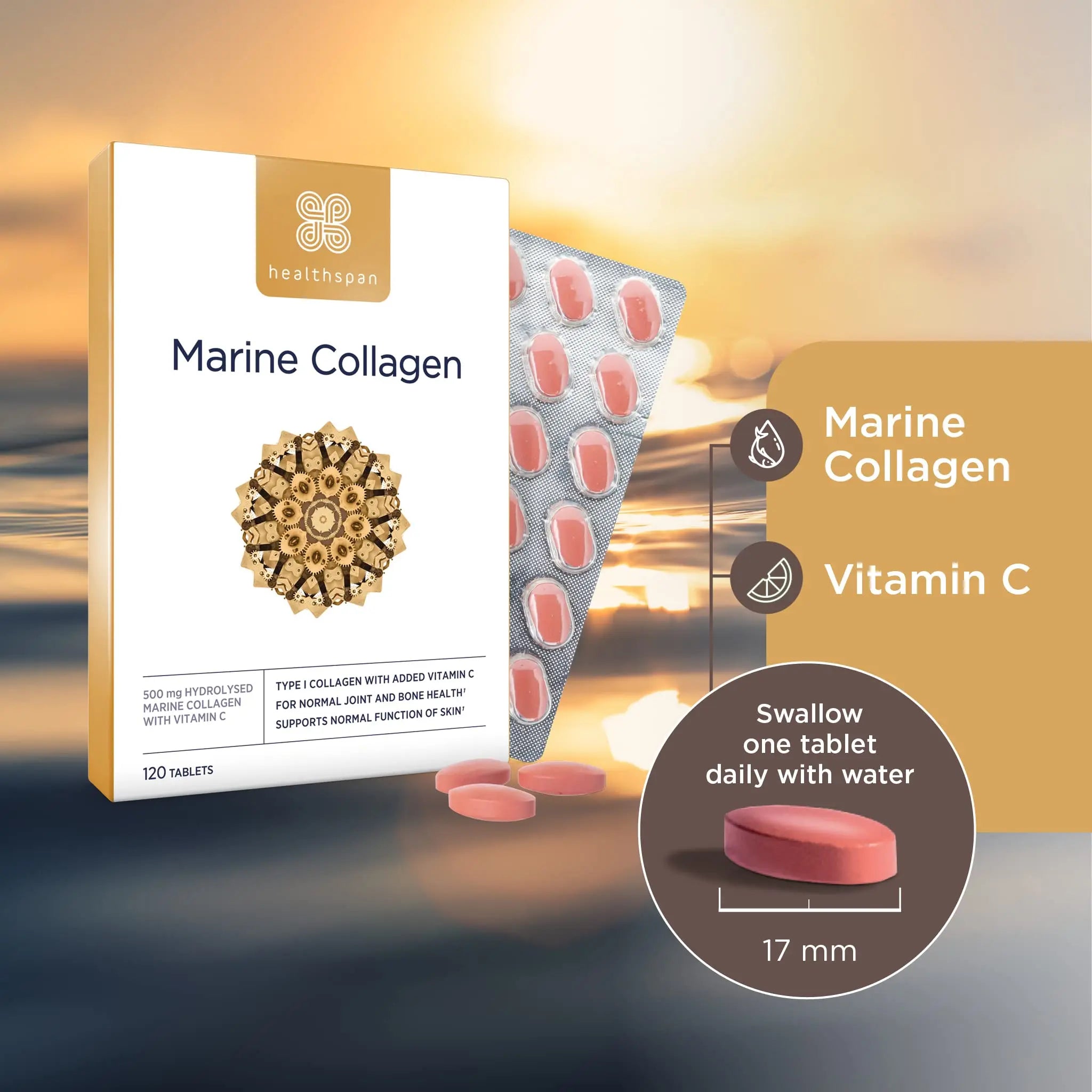 Healthspan Marine Collagen 500mg (120 Tablets) | Hydrolysed Type I Marine Collagen healthspan Au supplements