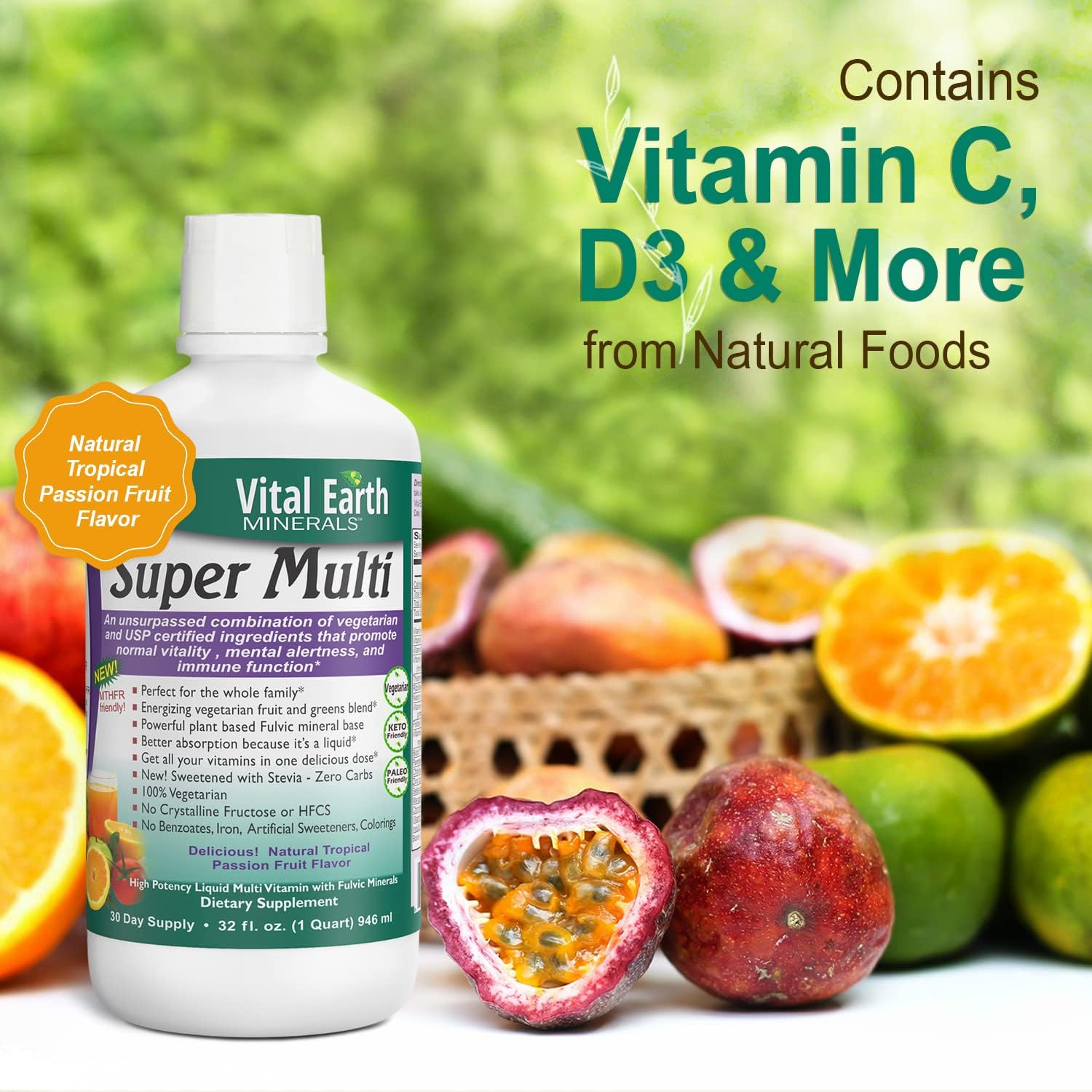 Vital Earth Minerals Super Multi – Liquid Multivitamins for Women, Men & Kids, Liquid Vitamins with Fulvic Acid for Better Absorption, MTHFR Support, 32 Oz + 1 Oz Cup Vital Earth Minerals Au supplements