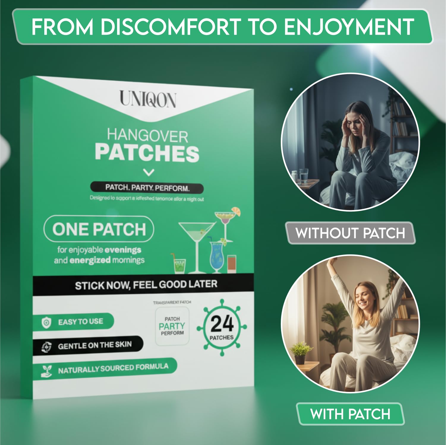Recovery Patches 24 Pack, 100% Natural Ingredients Party Recovery Patch with Skin-Friendly & Waterproof Design, Strong Adhesive Party Patch for Secure Fit, Enhanced Morning Formula Uniqon Au supplements