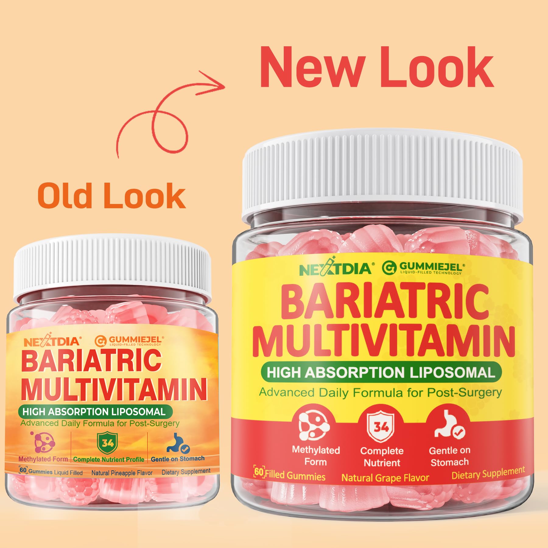 Liposomal Methylated Bariatric Multivitamin Gummies with Iron for Women & Men, High Absorption Multivitamin w/CoQ 10, Probiotic, Digestive Enzymes Support Gastric Bypass & Sleeve Recover, Energy,1Pack Nextdia Au supplements