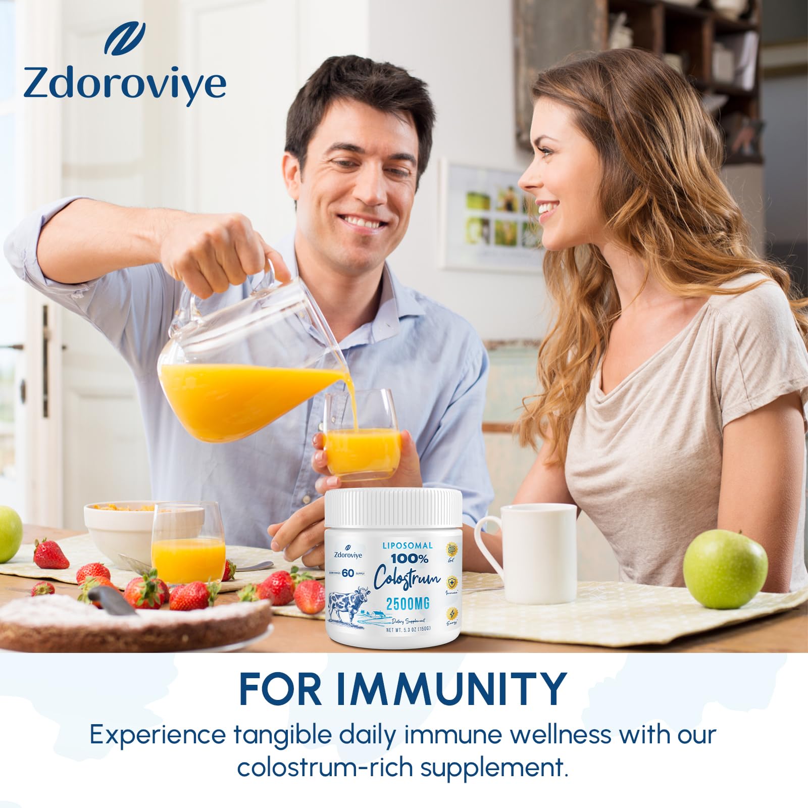 Zdoroviye Liposomal Bovine Colostrum Powder Supplement 2500 mg, Higher Absorption Than Regular Bovine Colostrum (60 Servings) Zdoroviye Au supplements