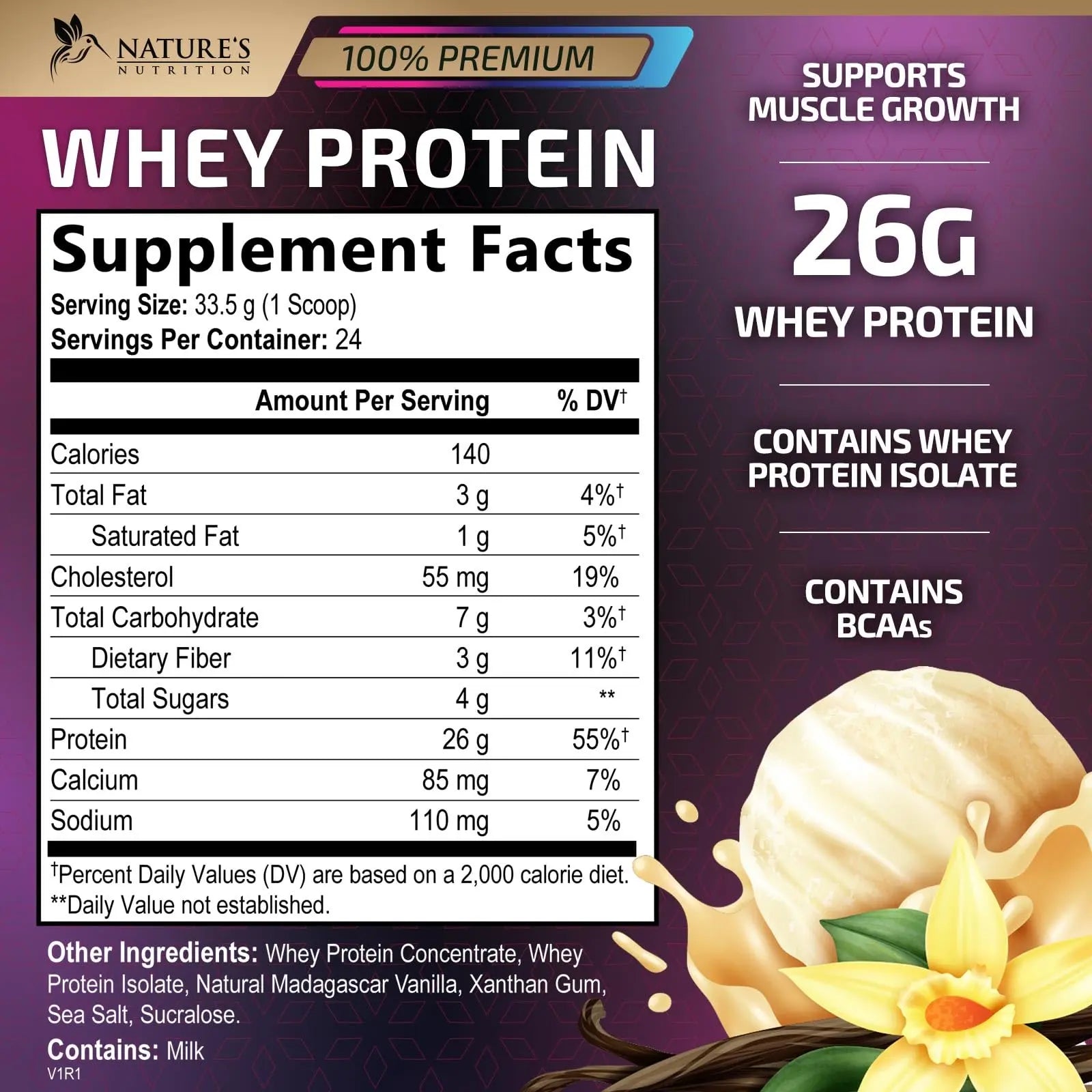 Whey Protein Powder 26g - Vanilla Ice Cream Whey Isolate Protein for Muscle Growth Nature's Nutrition Au supplements