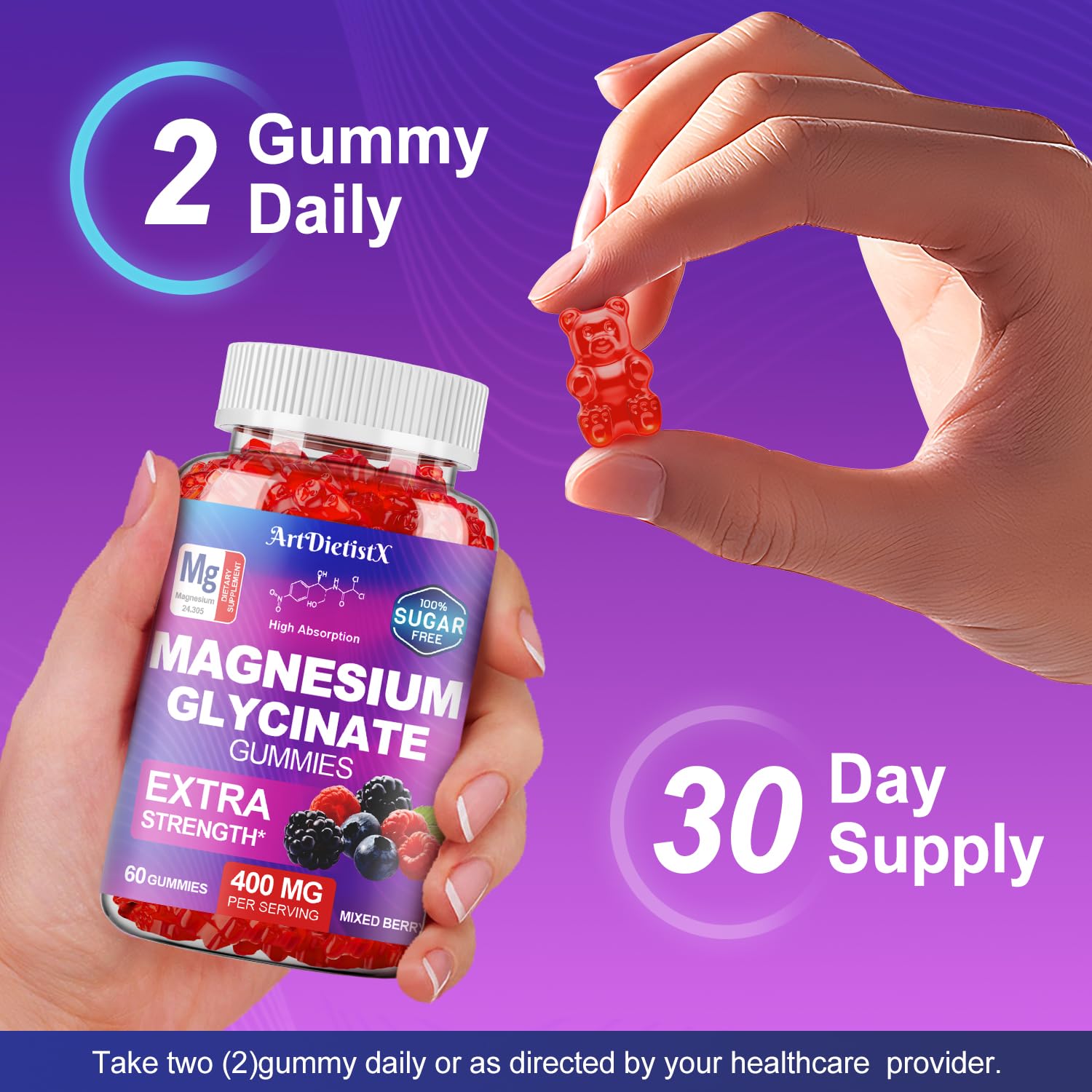Magnesium Glycinate Gummies 400mg, Sugar Free Mаgnеsium Gummiеs for Adults with Magnesium Malate, Zinc, and Vitamin B6 for Sleep, Body Support and Relaxation, Non GMO, 60 Count-Multi-Flavor ArtDietistX Au supplements