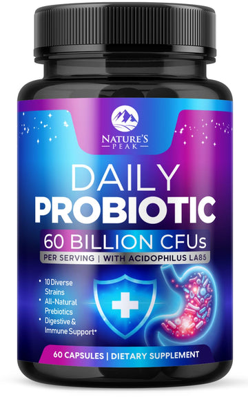 Probiotics 60 Billion CFU - 10 Strains + Digestive Enzymes & Prebiotics - Best Probiotic for Women & Men, Supports Immune, Gut Health, Occasional Constipation, Diarrhea, Gas & Bloating - 60 Capsules Nature's Peak Au supplements