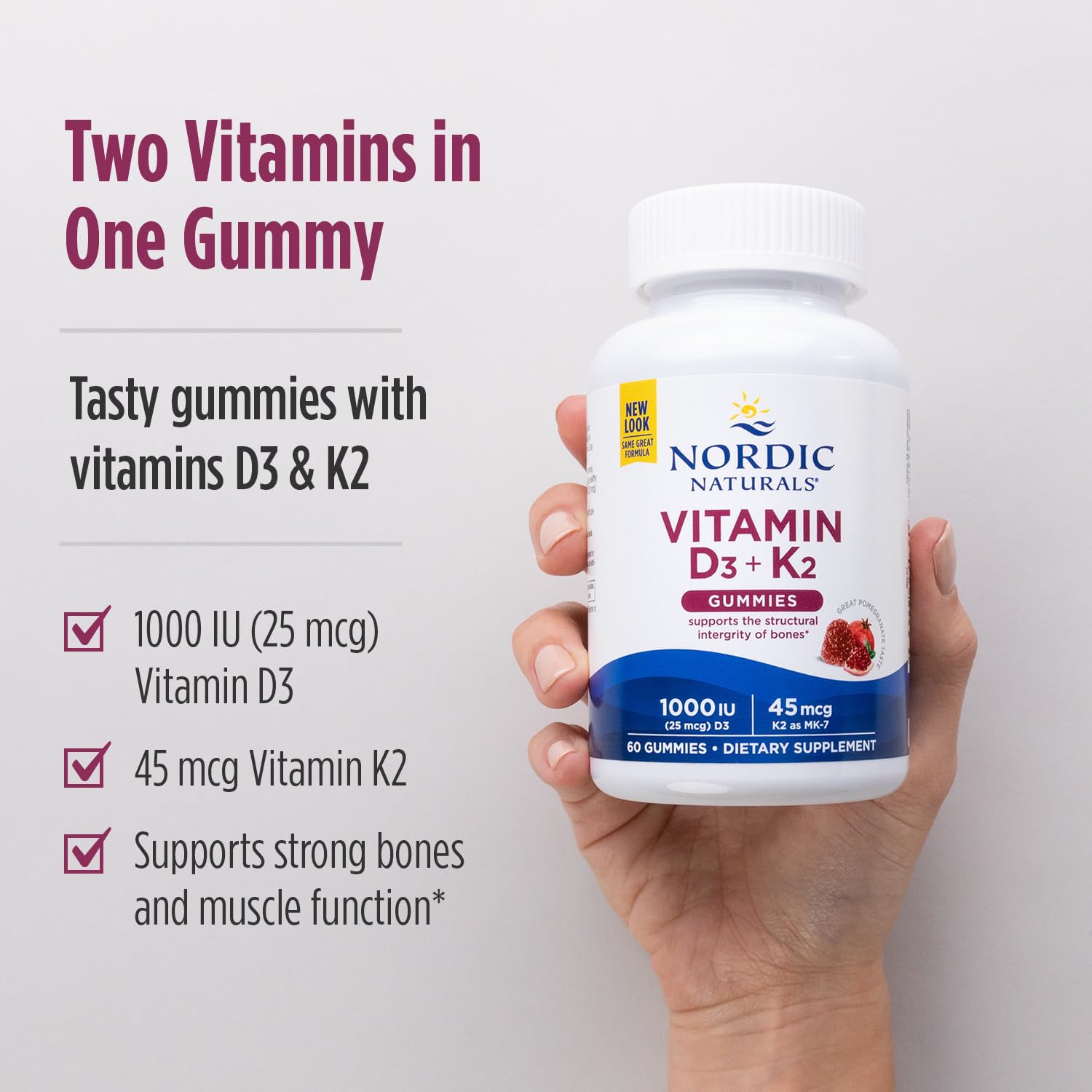 Nordic Naturals Vitamin D3 + K2 Gummies, Pomegranate - 60 Gummies - 1000 IU Vitamin D3 + 45 mcg K2 - Great Taste - Bone Health, Promotes Healthy Muscle Function - Non-GMO - 60 Servings Nordic Naturals Au supplements