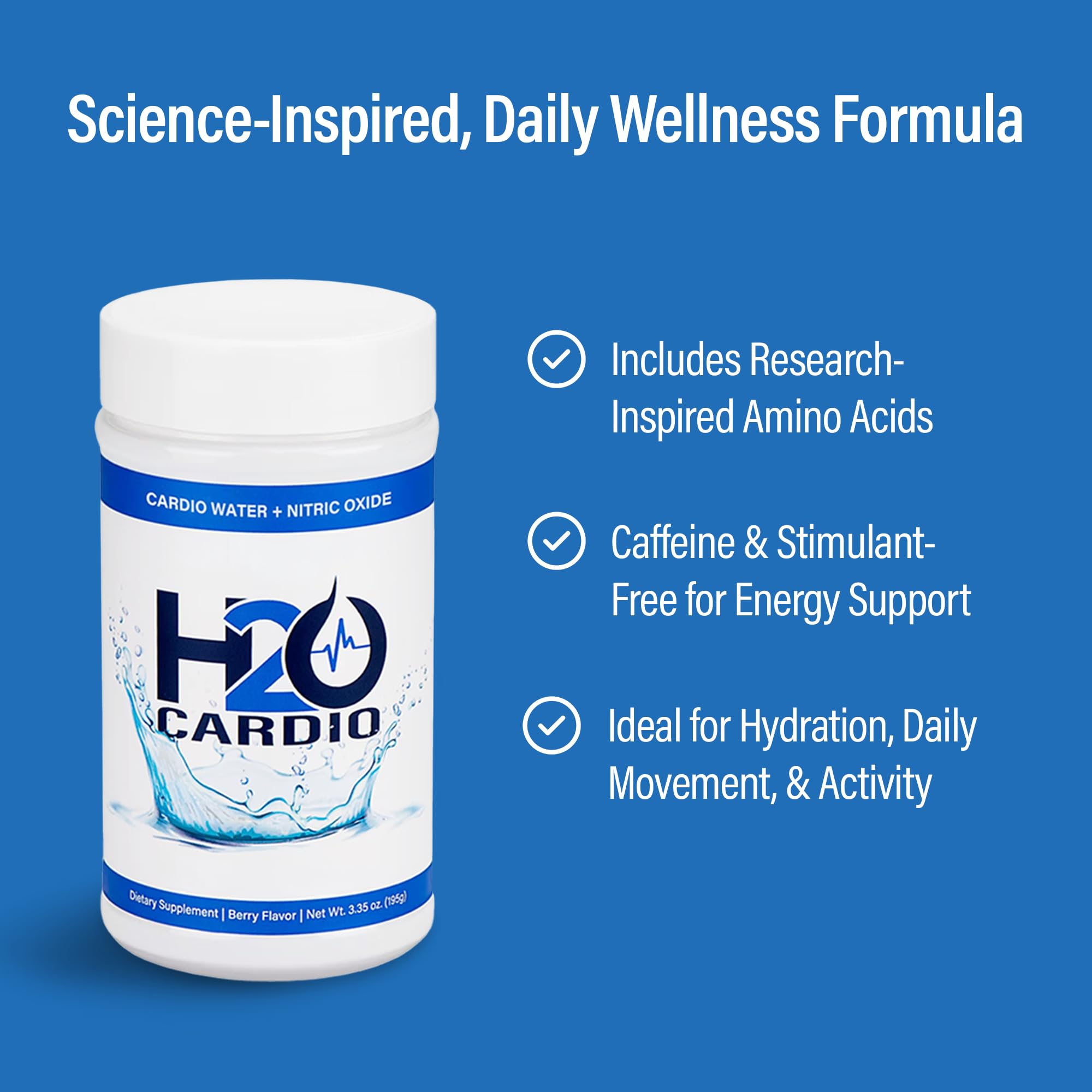 H2O Cardio | Nitric Oxide Supplement Drink | Wellness & Hydration Support | Arginine & Citrulline Powder | Berry Flavored Drink Mix for Daily Activity | Net Wt. 3.35 Ounces H2O CARDIO Au supplements