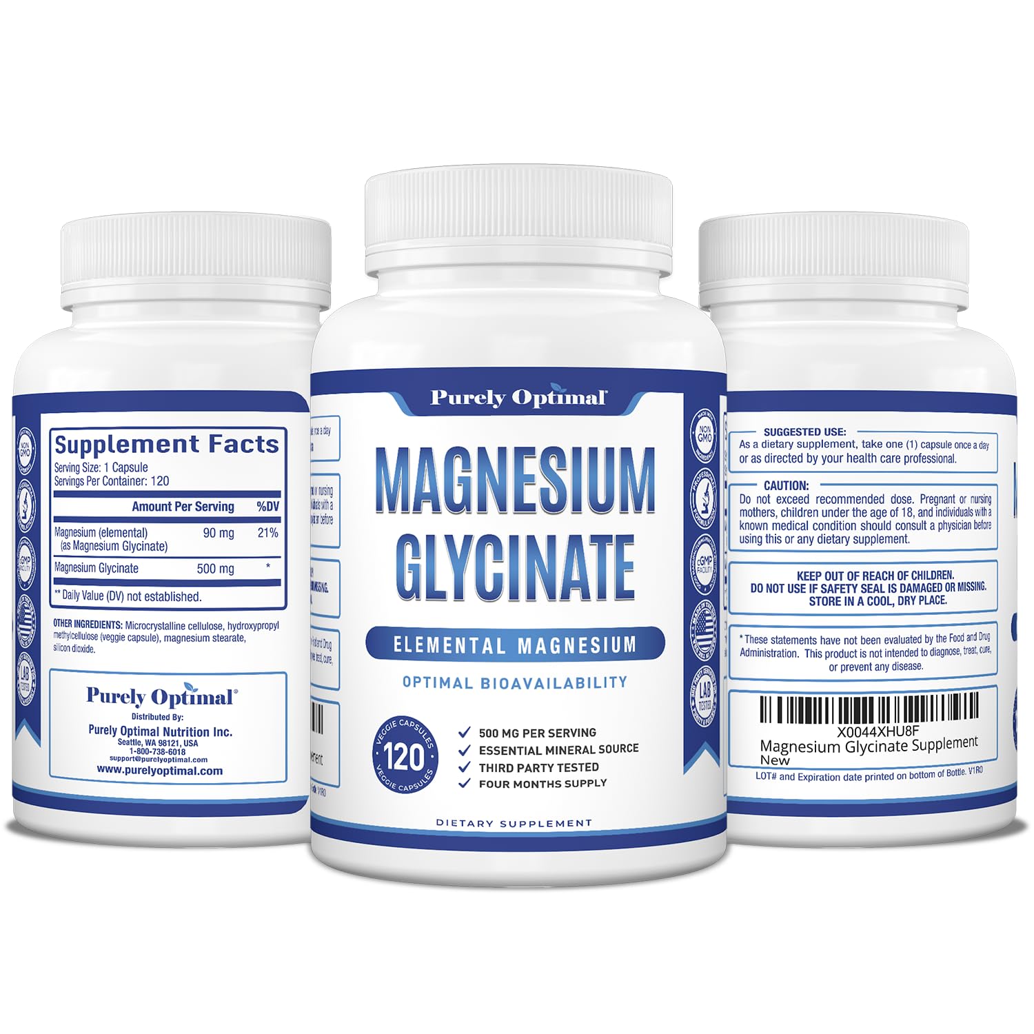 Purely Optimal Magnesium Glycinate 500mg – Sleep Support & Stress Relief – Gentle, High Absorption Magnesium Supplement for Muscle Relaxation, Calm & Nerve Support – 120 Capsules Purely Optimal Au supplements